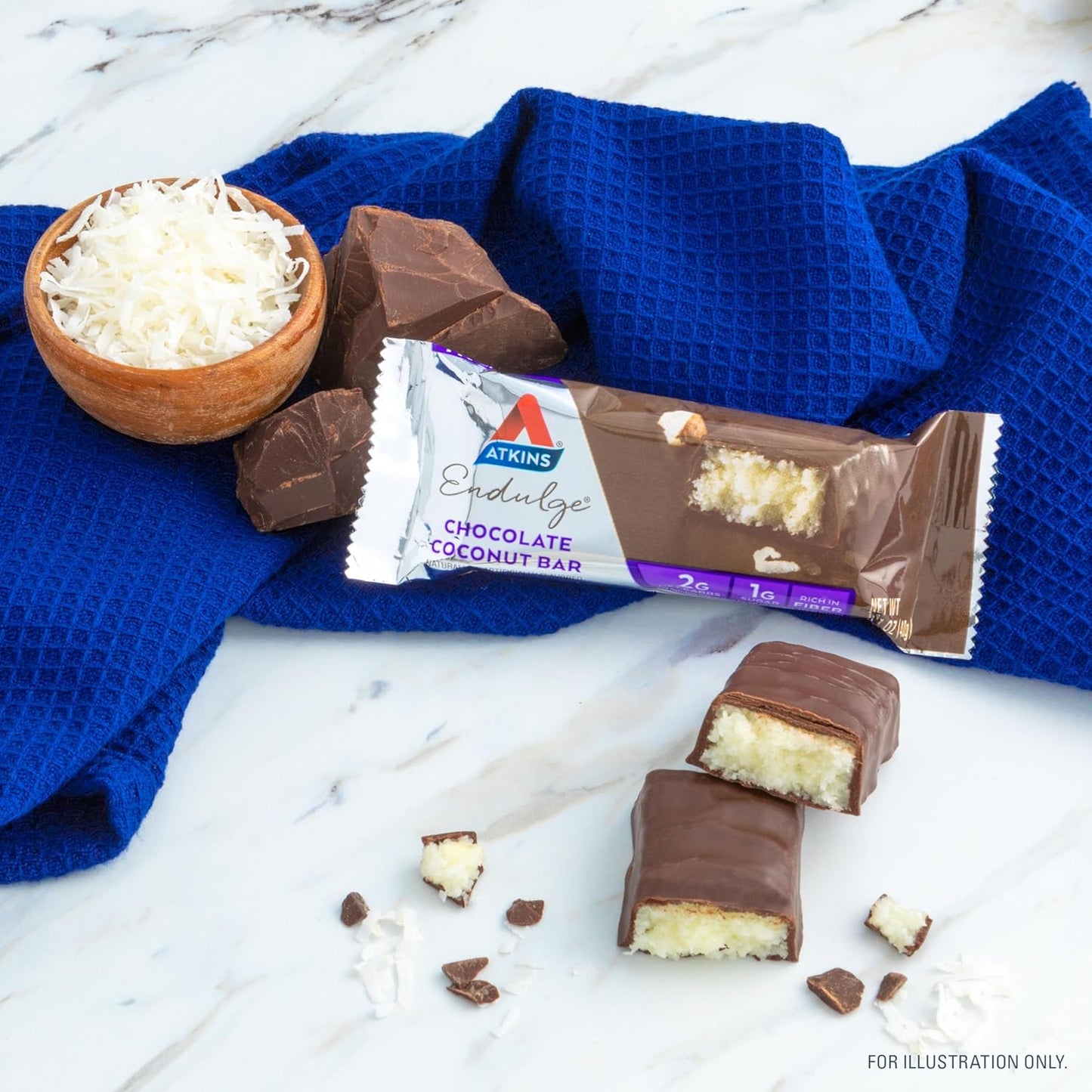 Atkins Endulge Chocolate Coconut Bars - Delicious Low-Sugar Dessert Treat with High Fiber, 16 Count Pack