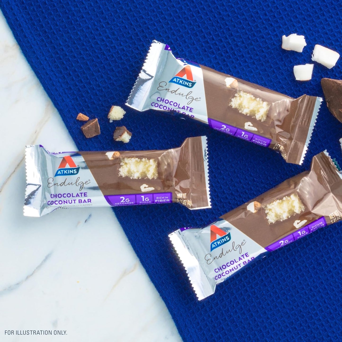 Atkins Endulge Chocolate Coconut Bars - Delicious Low-Sugar Dessert Treat with High Fiber, 16 Count Pack