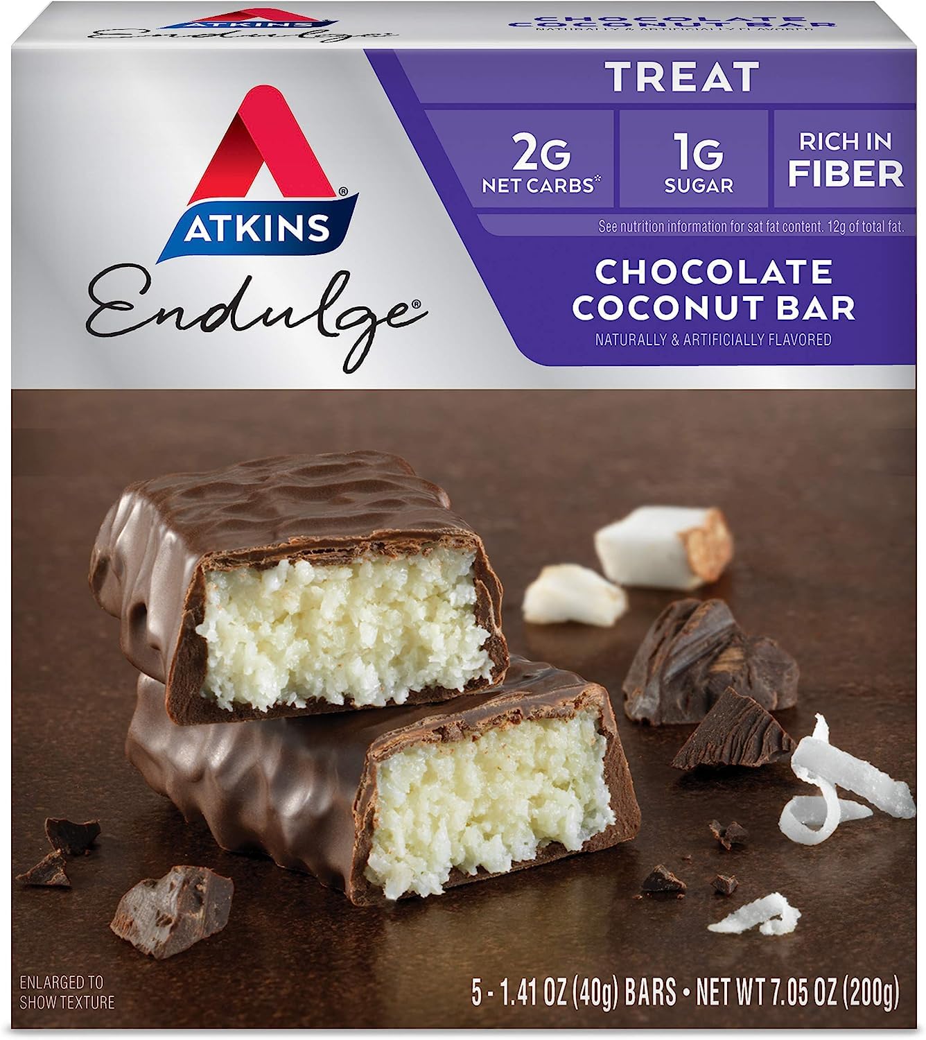 Atkins Endulge Chocolate Coconut Bars: Dessert Favorite, High Fiber, Low Sugar - 5 Count Pack