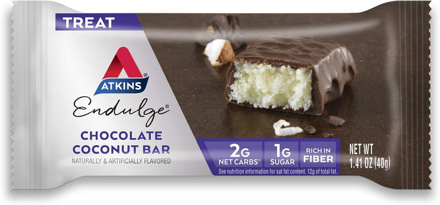 Atkins Endulge Chocolate Coconut Bars: Dessert Favorite, High Fiber, Low Sugar - 5 Count Pack