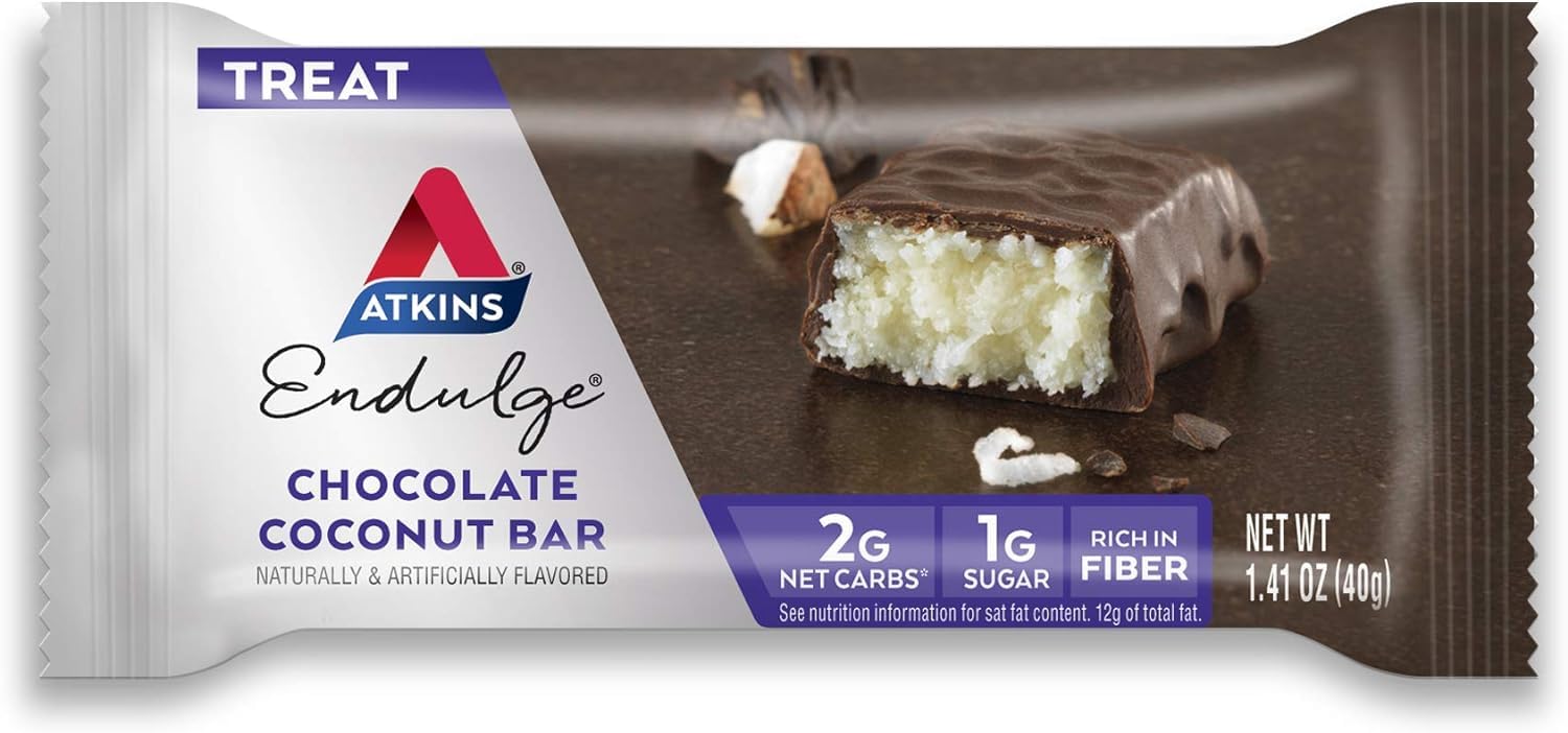 Atkins Endulge Chocolate Coconut Bars: Dessert Favorite, High Fiber, Low Sugar - 5 Count Pack