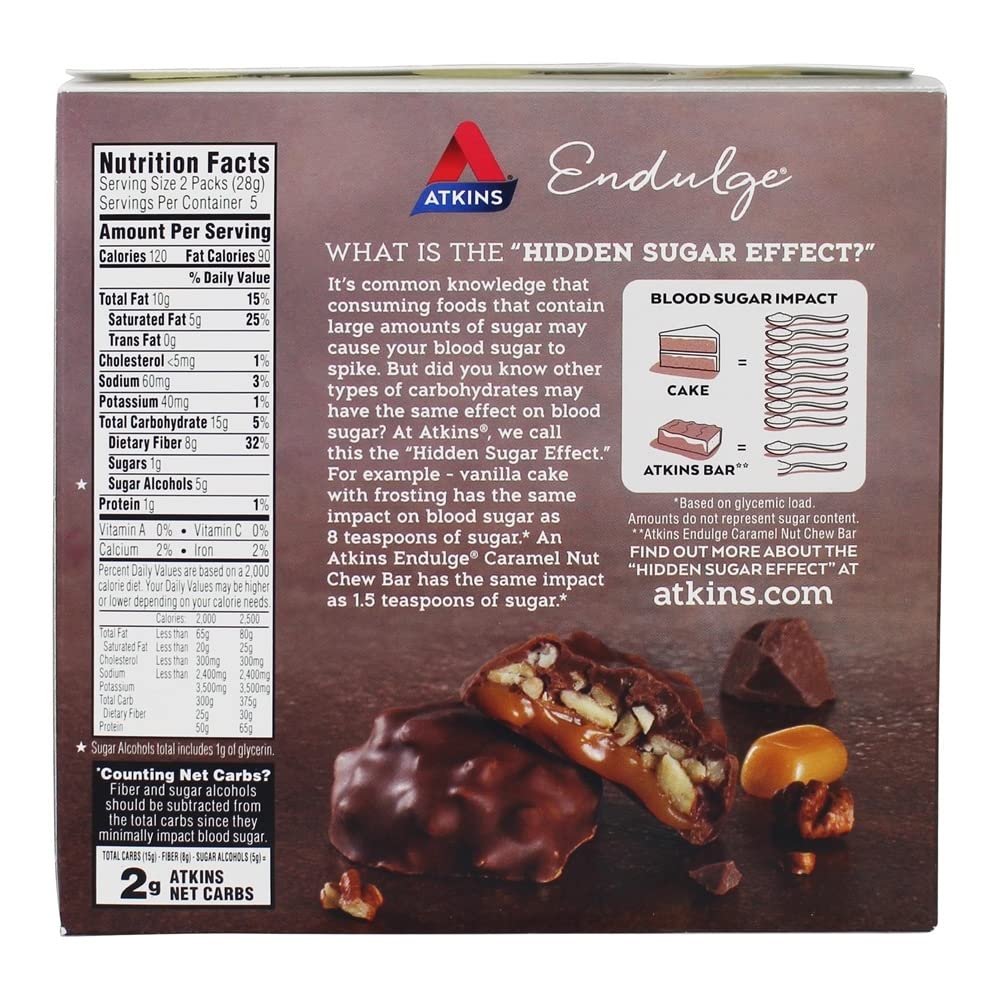 Atkins Endulge Pecan Caramel Clusters - Pack of 10, 0.49 oz Snack Bars for Low Carb Diet