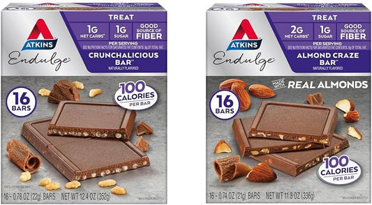 Atkins Endulge Treat Bars, Crunchy Almond Flavor, Low Net Carbs & Sugar, High Fiber, Keto-Friendly, 16 Bars