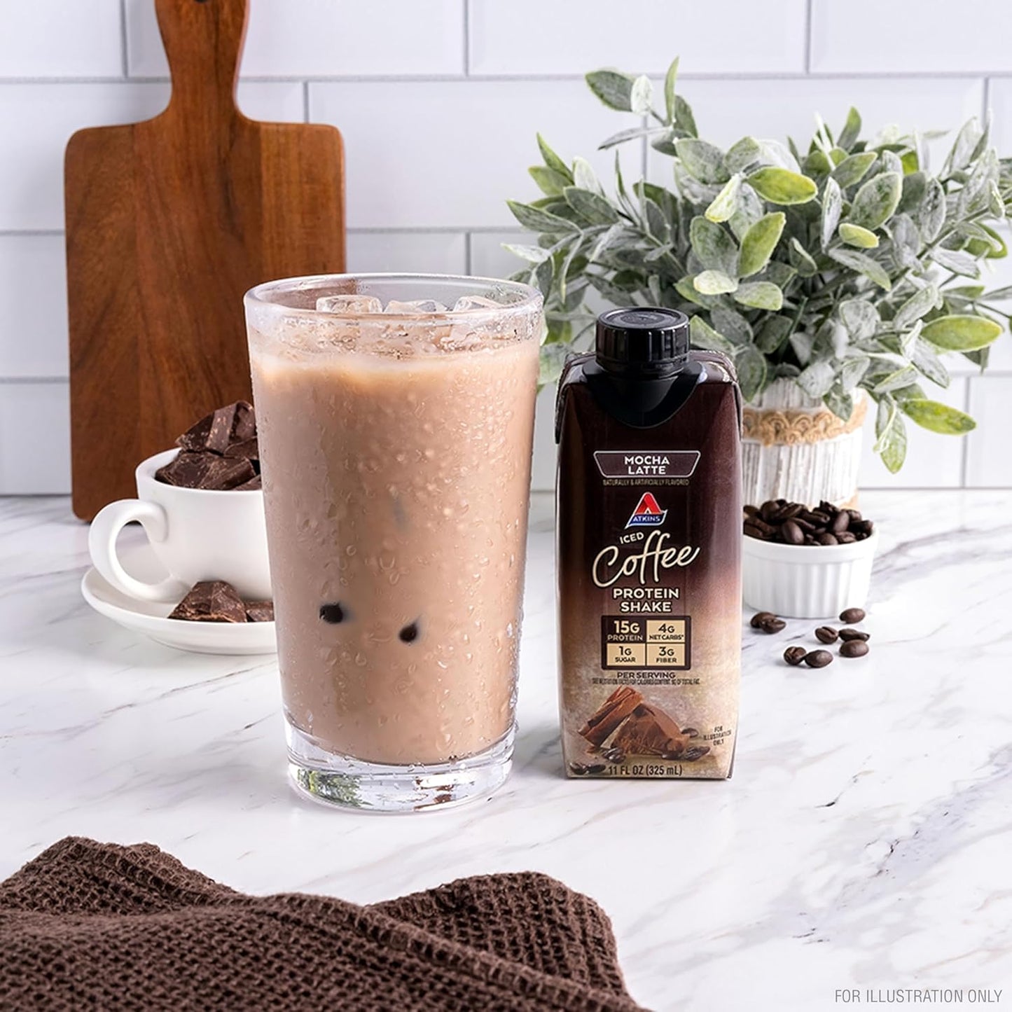 Atkins Mocha Latte Iced Coffee Protein Shake - 15g Protein, Low Glycemic, 4g Net Carb, 1g Sugar - Keto Friendly