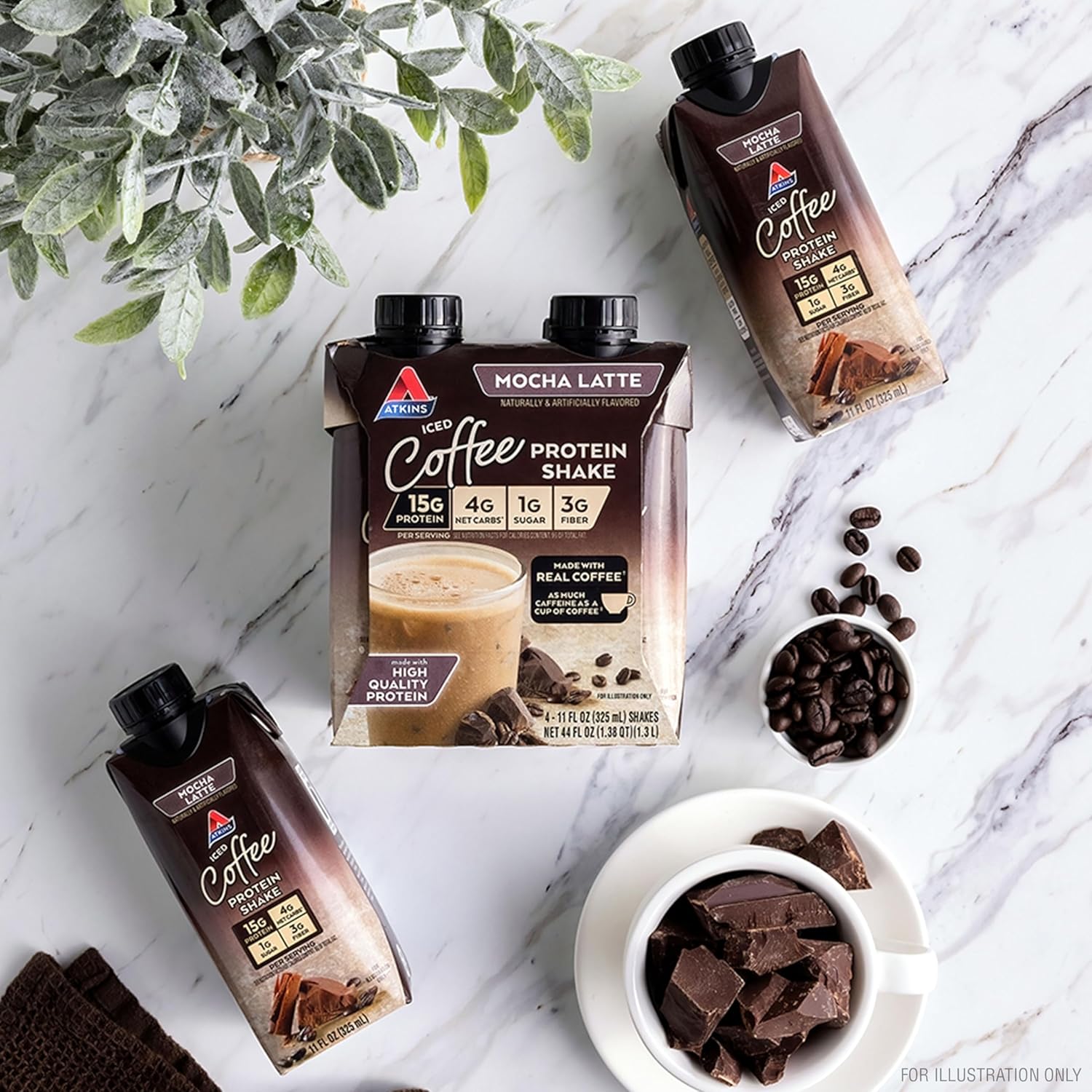 Atkins Mocha Latte Iced Coffee Protein Shake - 15g Protein, Low Glycemic, 4g Net Carb, 1g Sugar - Keto Friendly