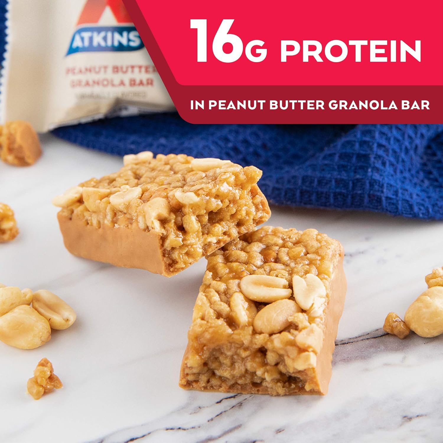 Atkins Peanut Butter Granola Protein Meal Bars, 1.69 Oz Each, Pack of 5