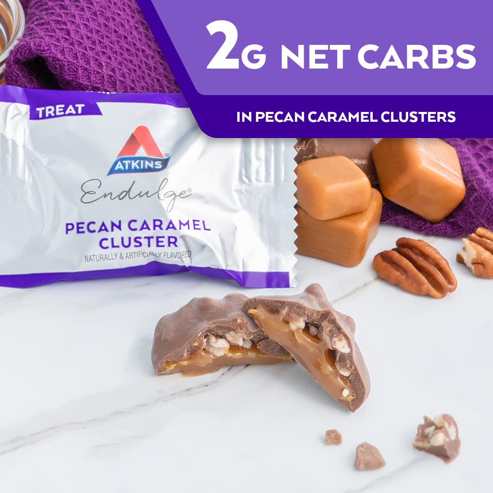 Atkins Pecan Caramel Clusters: High Fiber, Low Carb Dessert Snack - 60 Count