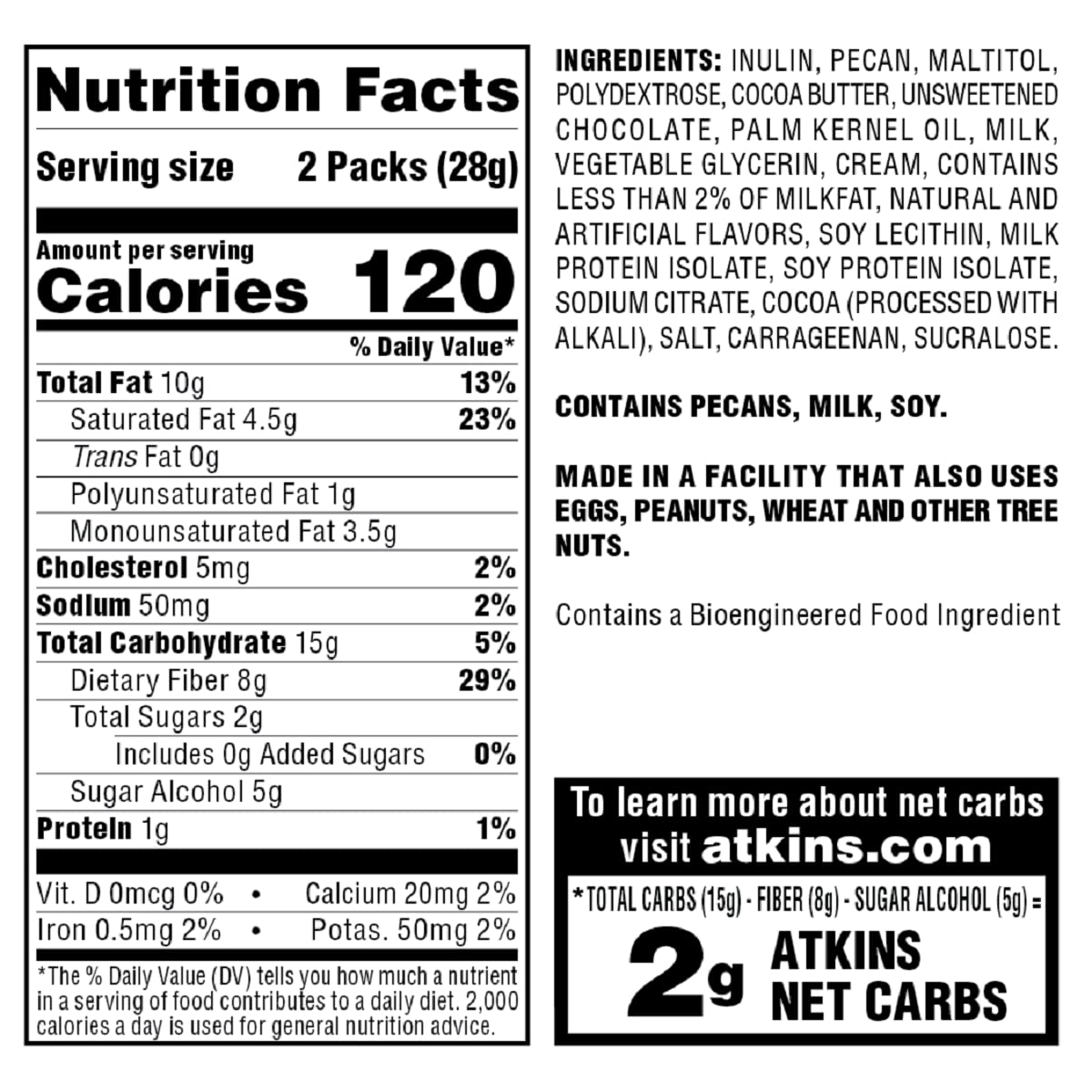 Atkins Pecan Caramel Clusters: High Fiber, Low Carb Dessert Snack - 60 Count