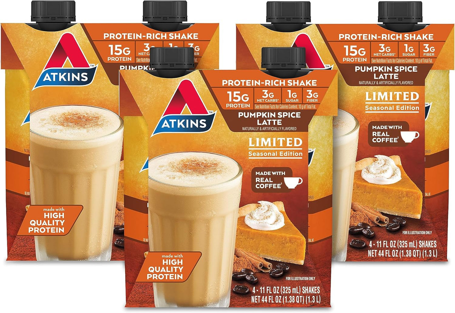 Atkins Pumpkin Spice Latte: High Protein, Low Net Carbs, Keto-Friendly - 12 Pack