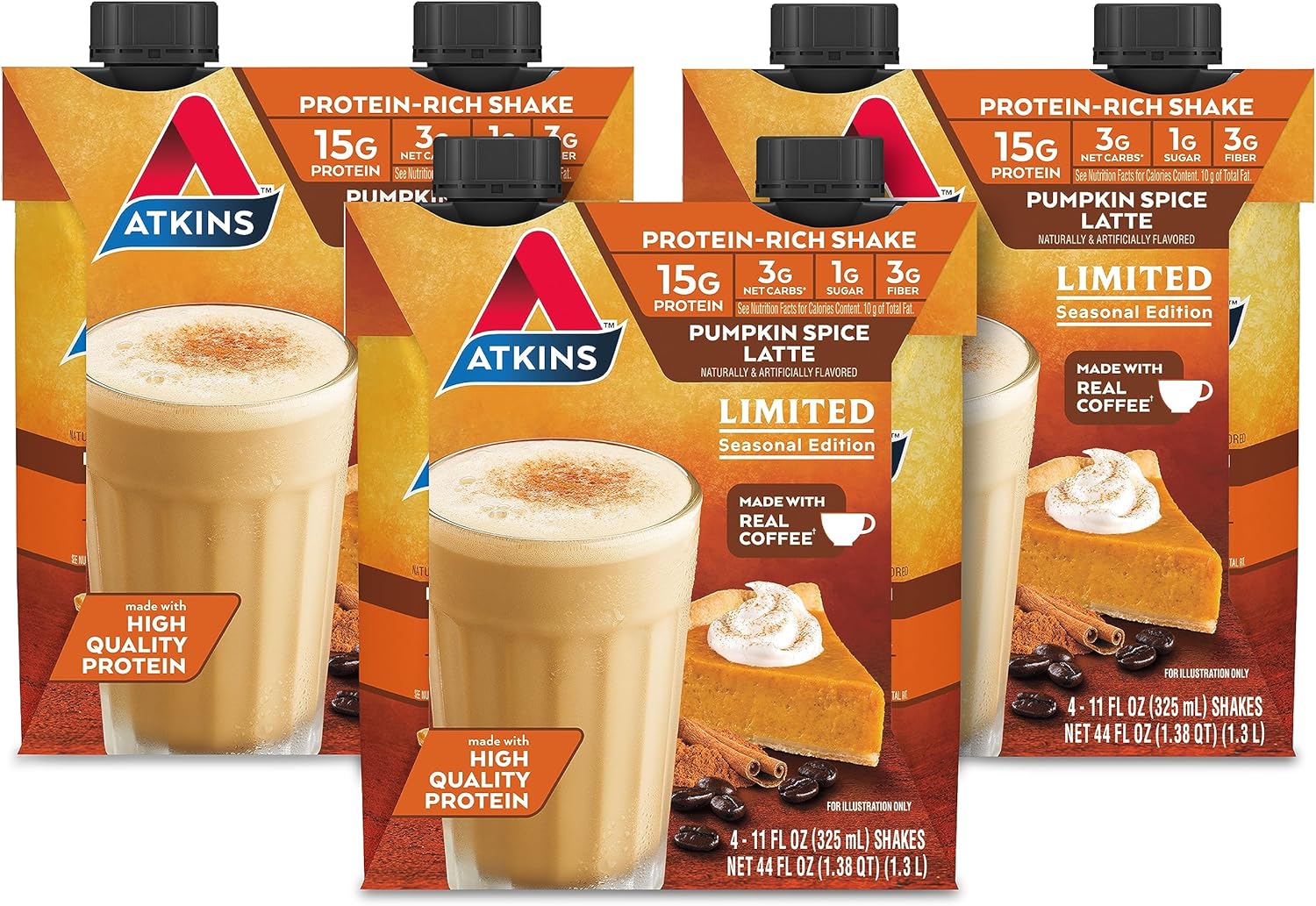 Atkins Pumpkin Spice Latte: High Protein, Low Net Carbs, Keto-Friendly - 12 Pack
