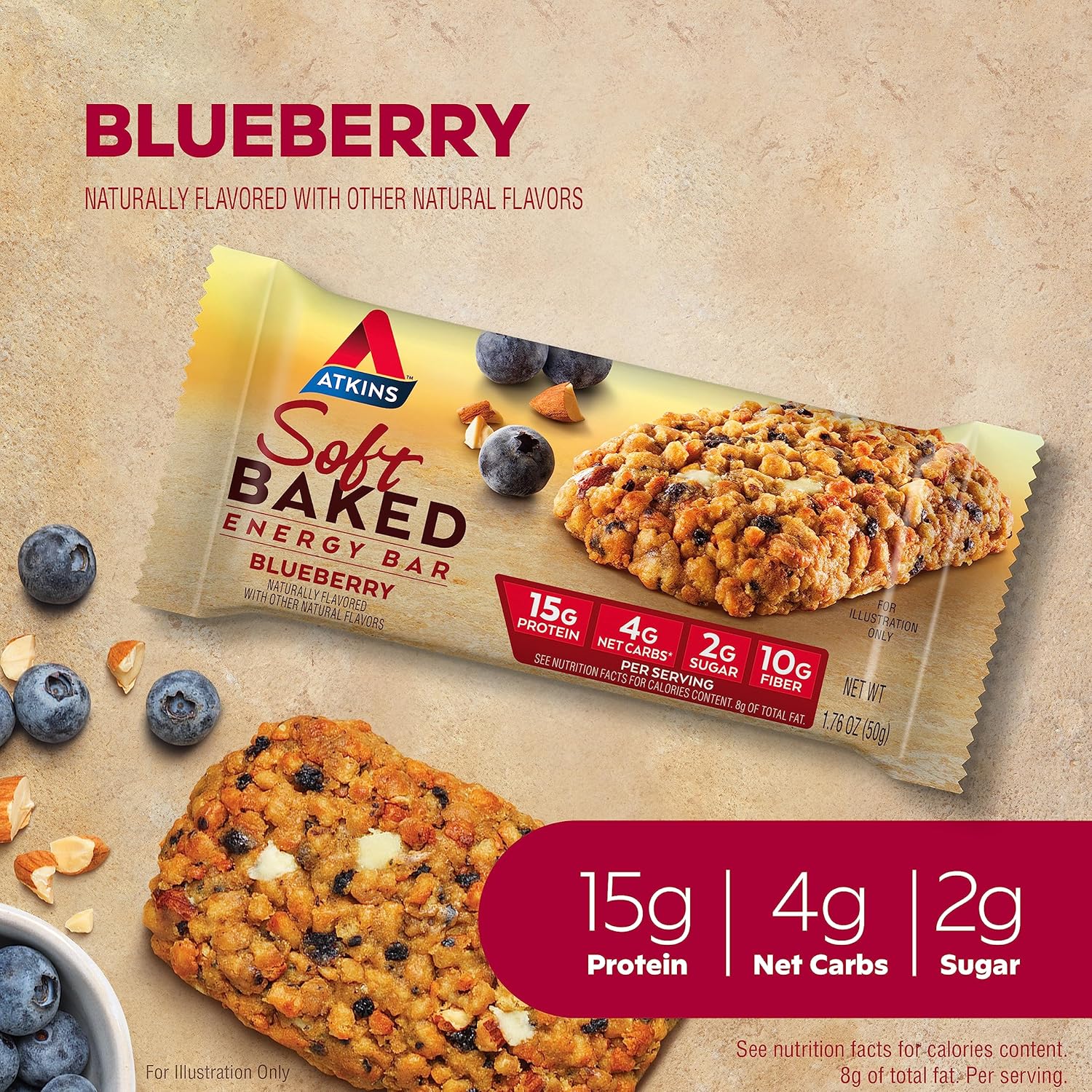 Atkins Soft Baked Blueberry Energy Bars with 15g Protein & Peanut Butter Protein Cookie with 3g Net Carbs and Fiber