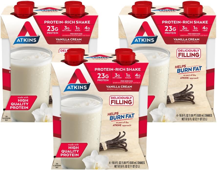 Atkins Vanilla Cream Protein Shake - 23g Protein, Low Carb, Keto-Friendly