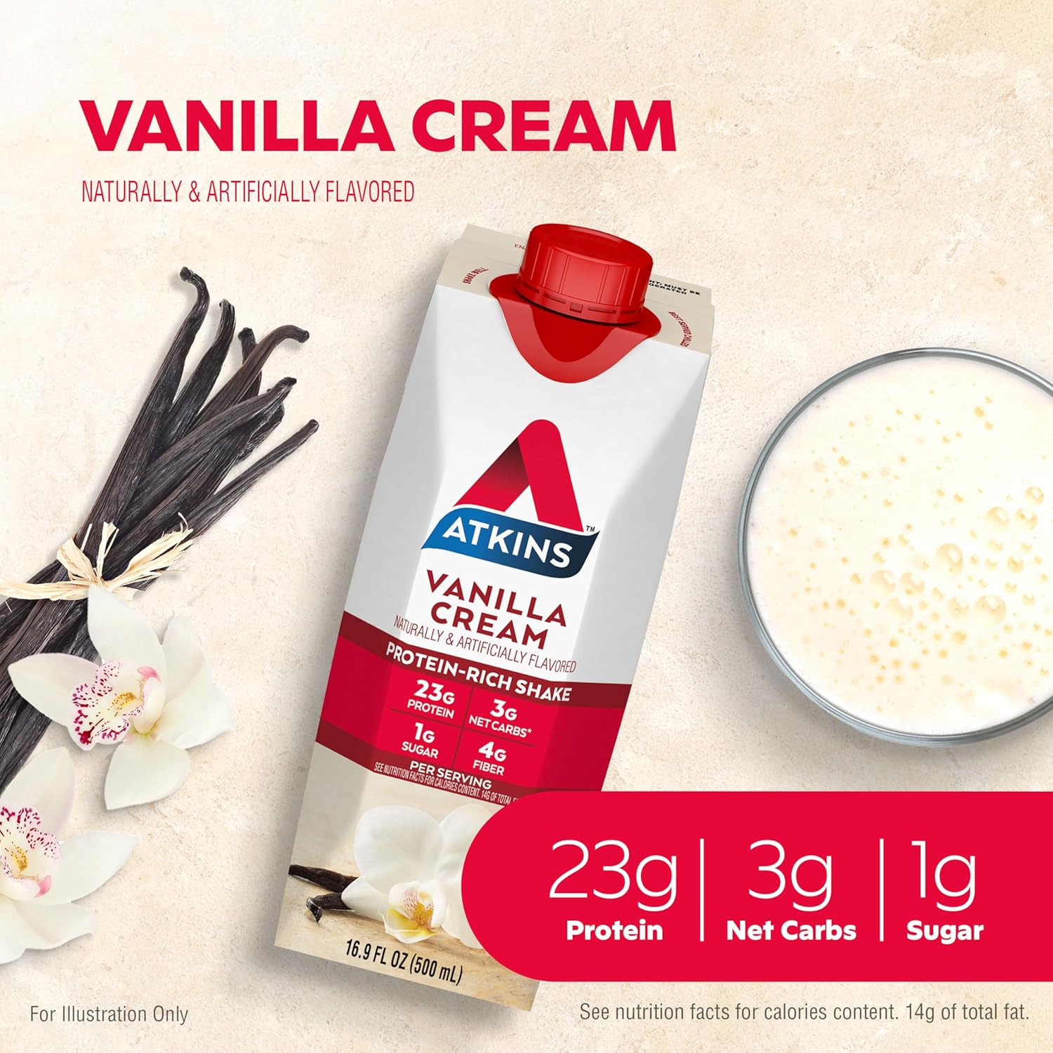 Atkins Vanilla Cream Protein Shake - 23g Protein, Low Carb, Keto-Friendly