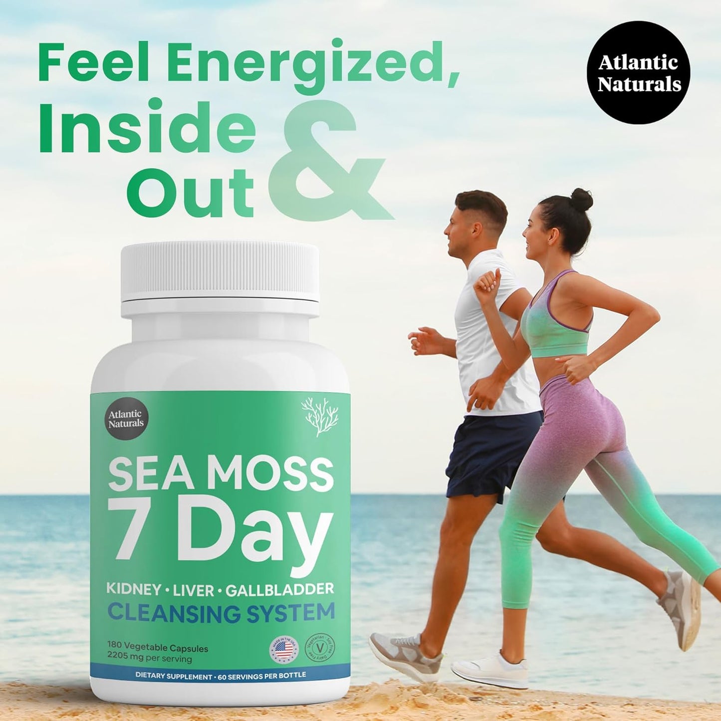 Atlantic Naturals Sea Moss Liver & Kidney Cleanse Capsules - 7 Day Detox Support with Dandelion, Milk Thistle, Burdock, Red Clover, Chanca Piedra - 180 Capsules