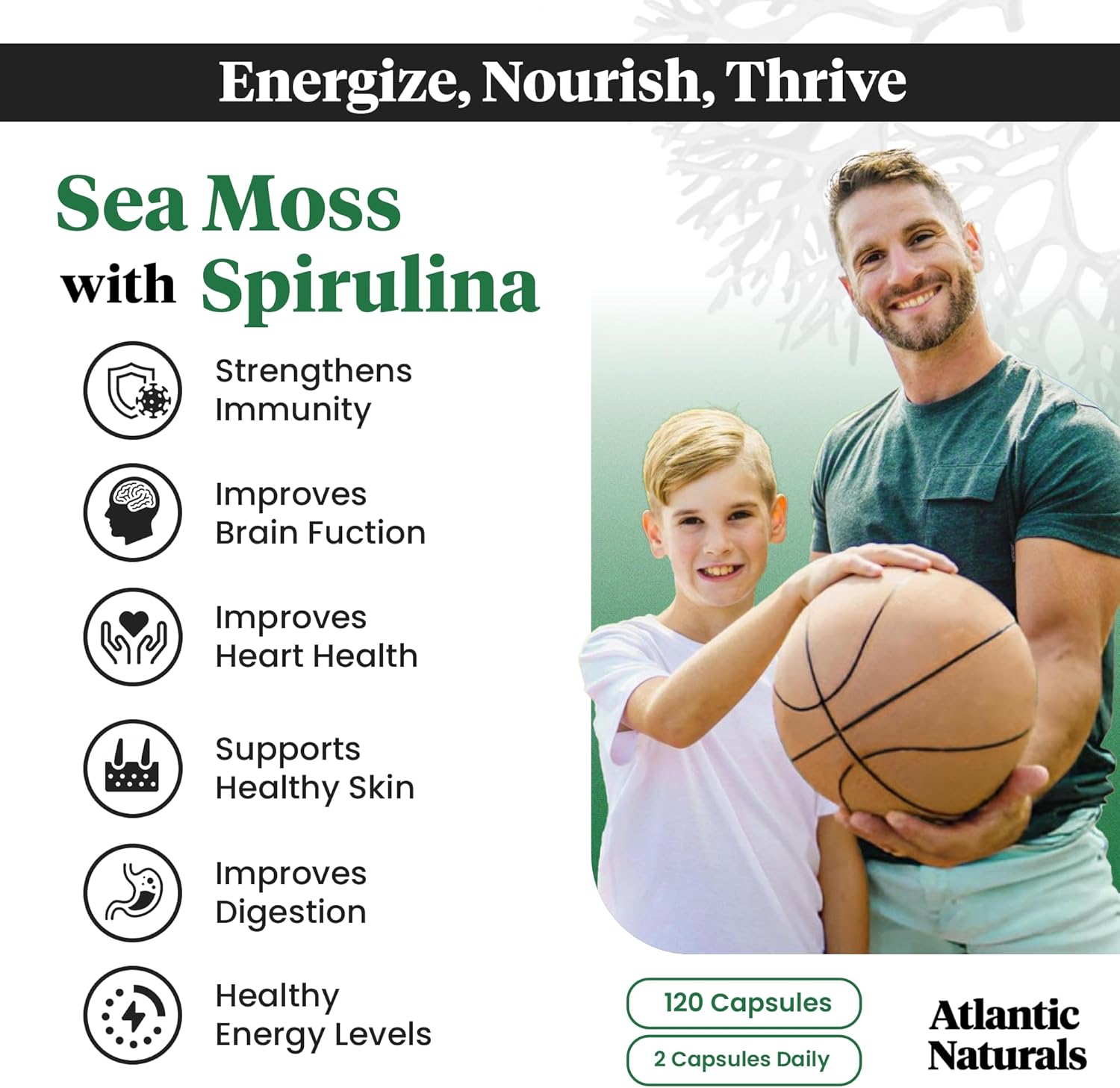 Atlantic Naturals Sea Moss Superfood Bundle - Beet Root & Spirulina Capsules for Defense, Blood Flow, Joint Health & Iron - 240 Capsules