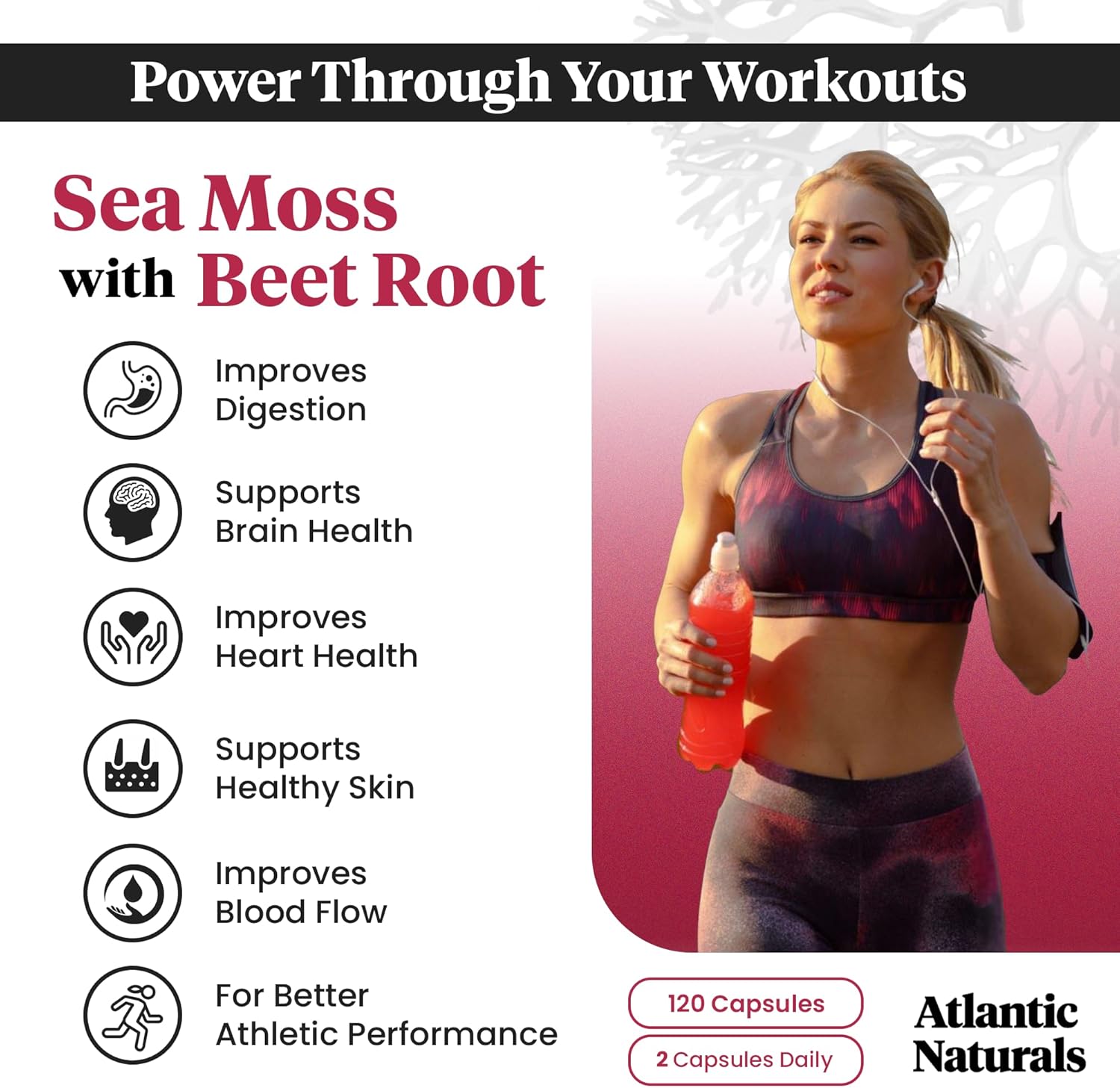 Atlantic Naturals Sea Moss Superfood Bundle - Beet Root & Spirulina Capsules for Defense, Blood Flow, Joint Health & Iron - 240 Capsules