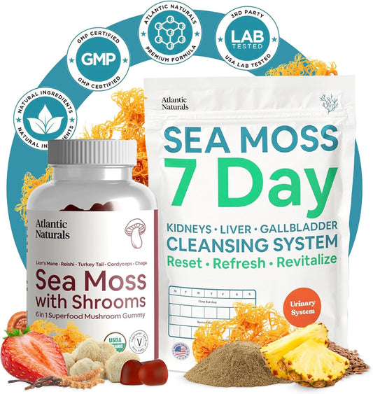 Atlantic Naturals Sea Moss Superfood Bundle with Shrooms Gummies & 7-Day Cleanse - Defense, Focus & Detox Support - BoostGo Australia