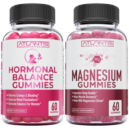 Atlantis Nutrition Hormonal Balance & Magnesium Gummies - Vegan Gummies for Muscle Cramps, PMS Relief, Bloating, Mood Swings - 60 Gummies