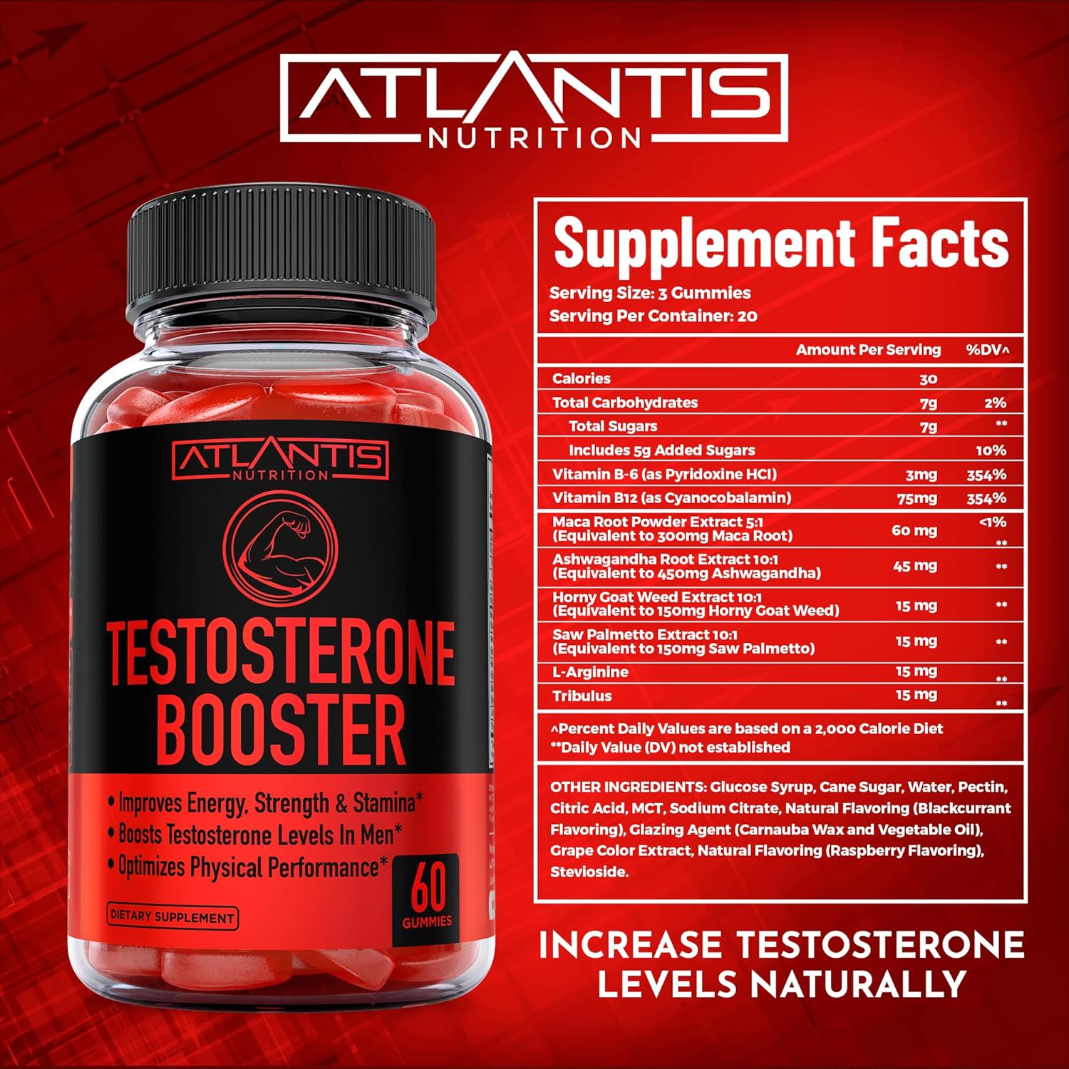 Atlantis Nutrition Keto Apple Cider Vinegar Gummies + Strength & Stamina Enhancer 2-Pack (120 Gummies) for Immune Support and Energy Boost