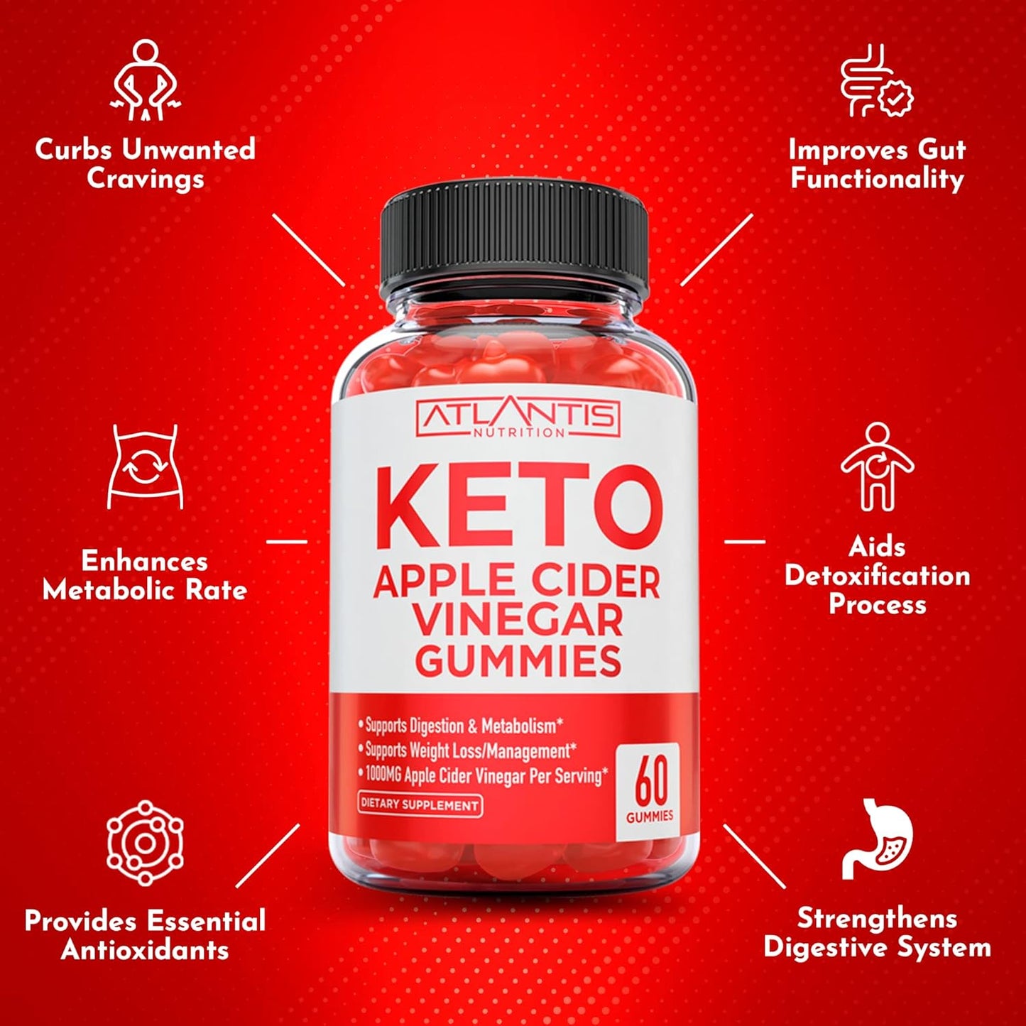 Atlantis Nutrition Keto Apple Cider Vinegar Gummies + Strength & Stamina Enhancer 2-Pack (120 Gummies) for Immune Support and Energy Boost