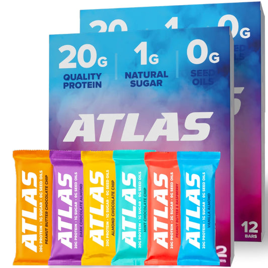 Atlas Whey Protein Bar, 20g Protein, 1g Sugar, Clean Ingredients, Gluten Free, 24 Bars
