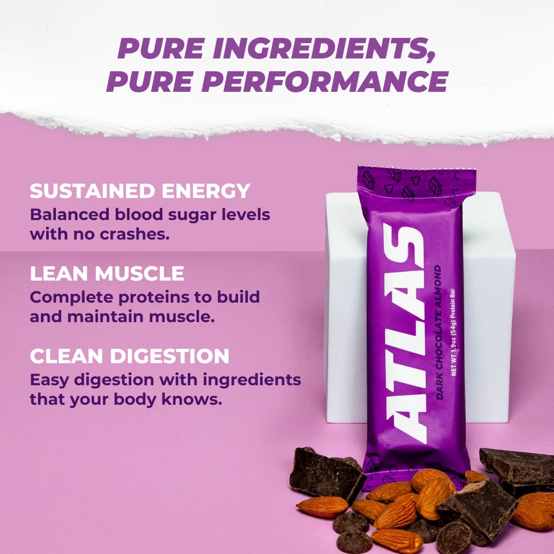 Atlas Whey Protein Bars, 20g Protein, Low Sugar, Gluten-Free, Clean Ingredients, 12 Count Pack