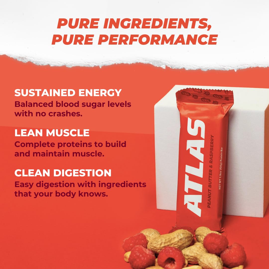 Atlas Whey Protein Bars, 20g Protein, Low Sugar, Gluten-Free, Clean Ingredients, 12 Count Pack