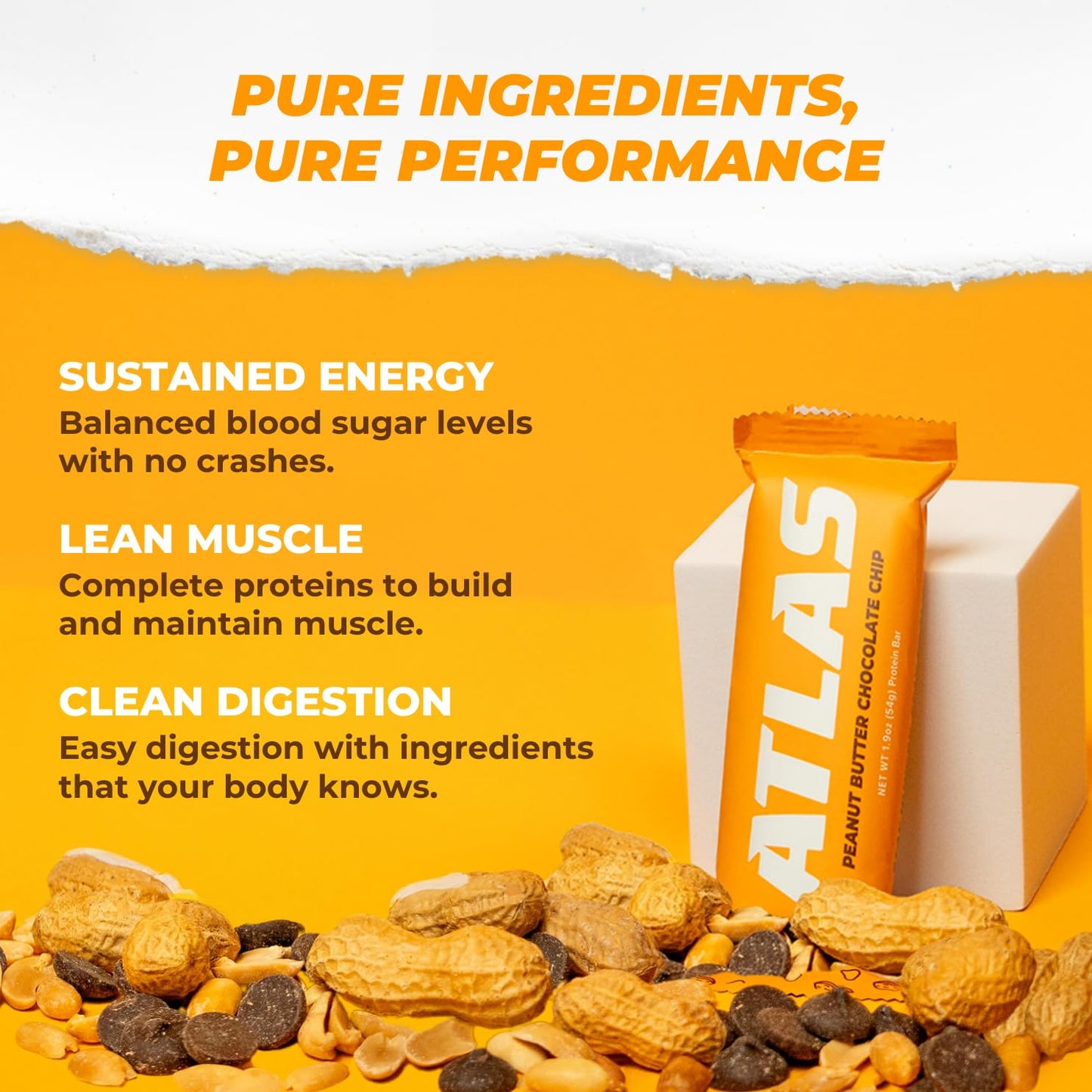 Atlas Whey Protein Bars, 20g Protein, Low Sugar, Gluten-Free, Clean Ingredients, 12 Count Pack