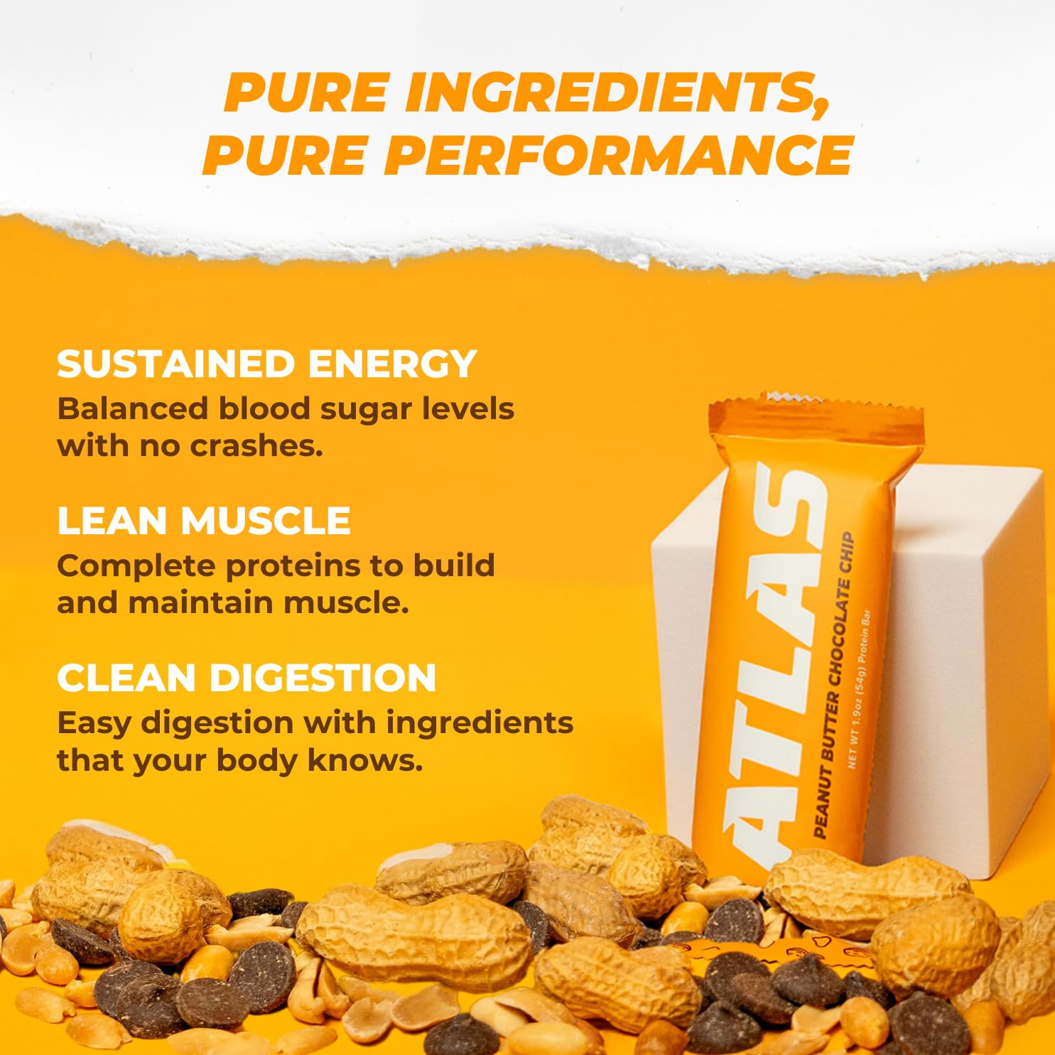 Atlas Whey Protein Bars, 20g Protein, Low Sugar, Gluten-Free, Clean Ingredients, 12 Count Pack