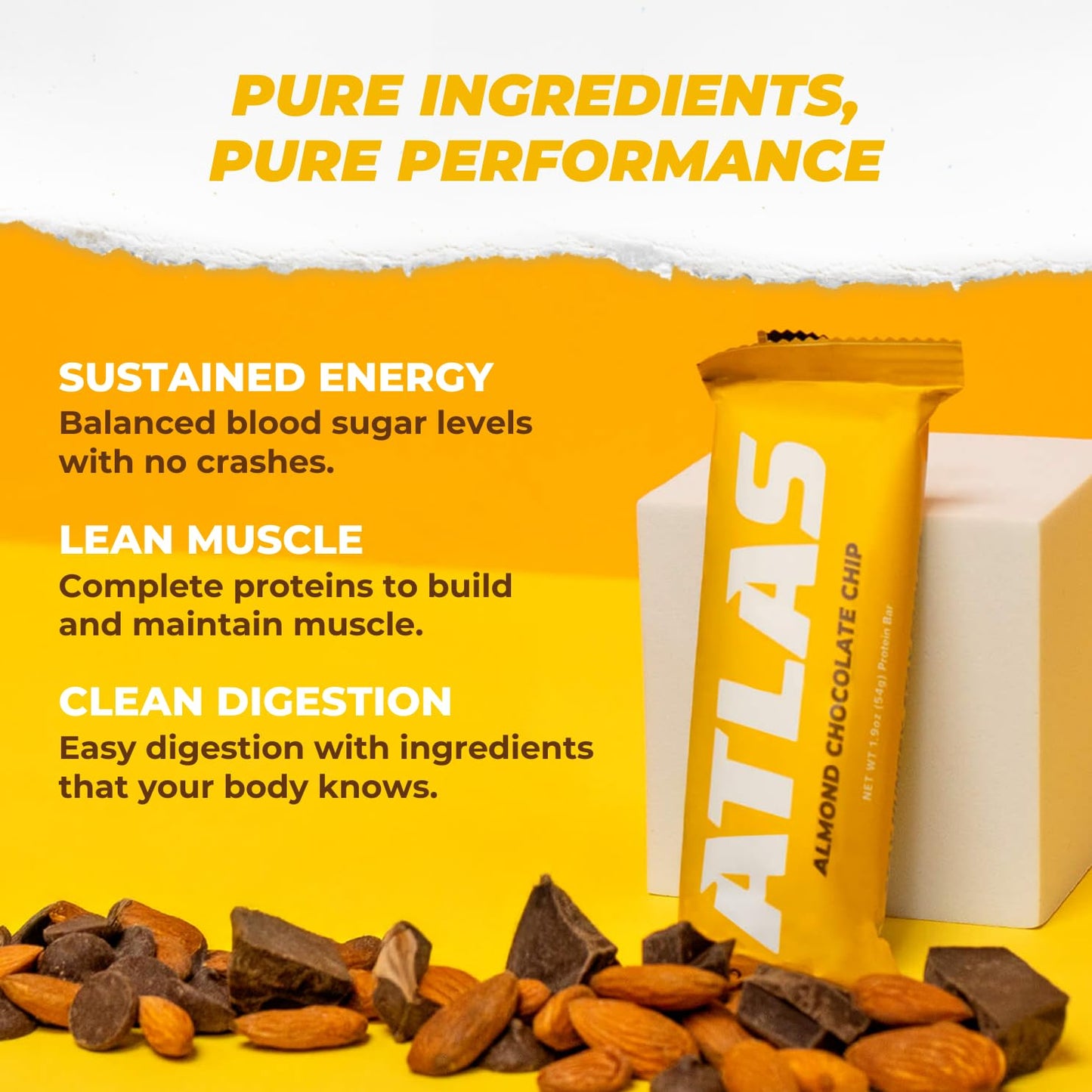 Atlas Whey Protein Bars, 20g Protein, Low Sugar, Gluten-Free, Clean Ingredients, 12 Count Pack