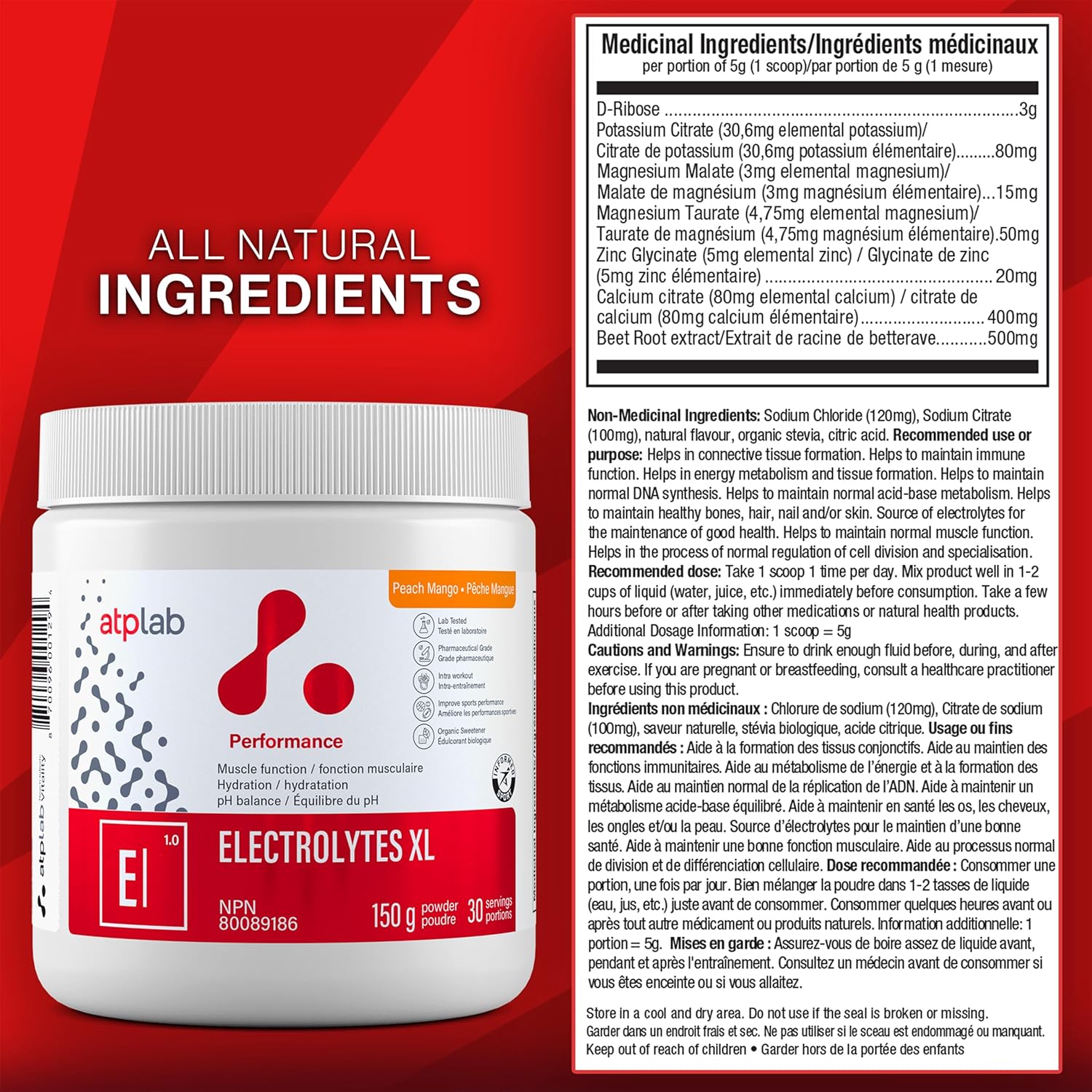 ATP LAB Electrolytes XL 150g - Enhance Performance, Support Muscle Function, Hydration, and pH Balance