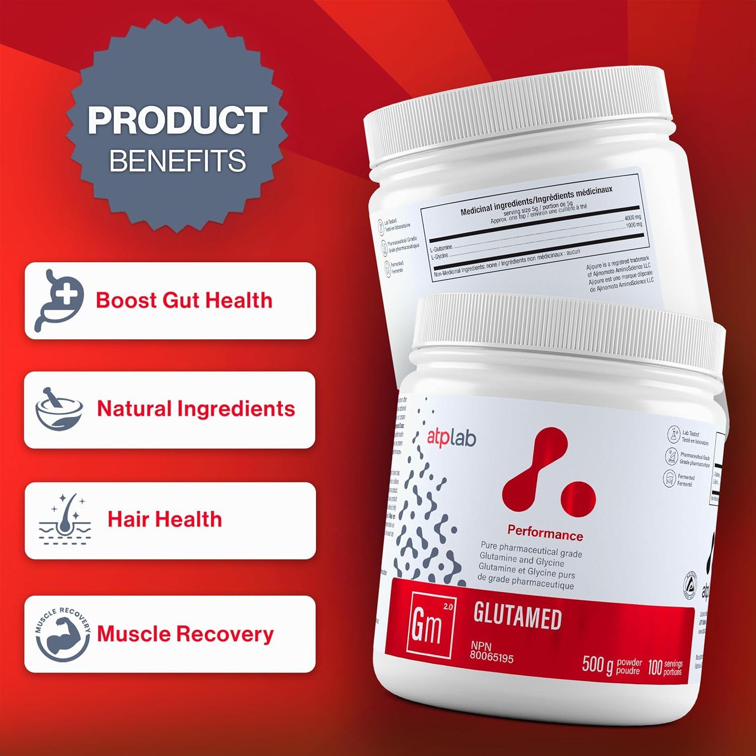 ATP LAB Glutamed 500g - High-Quality Pharmaceutical-Grade Glutamine and Glycine Blend