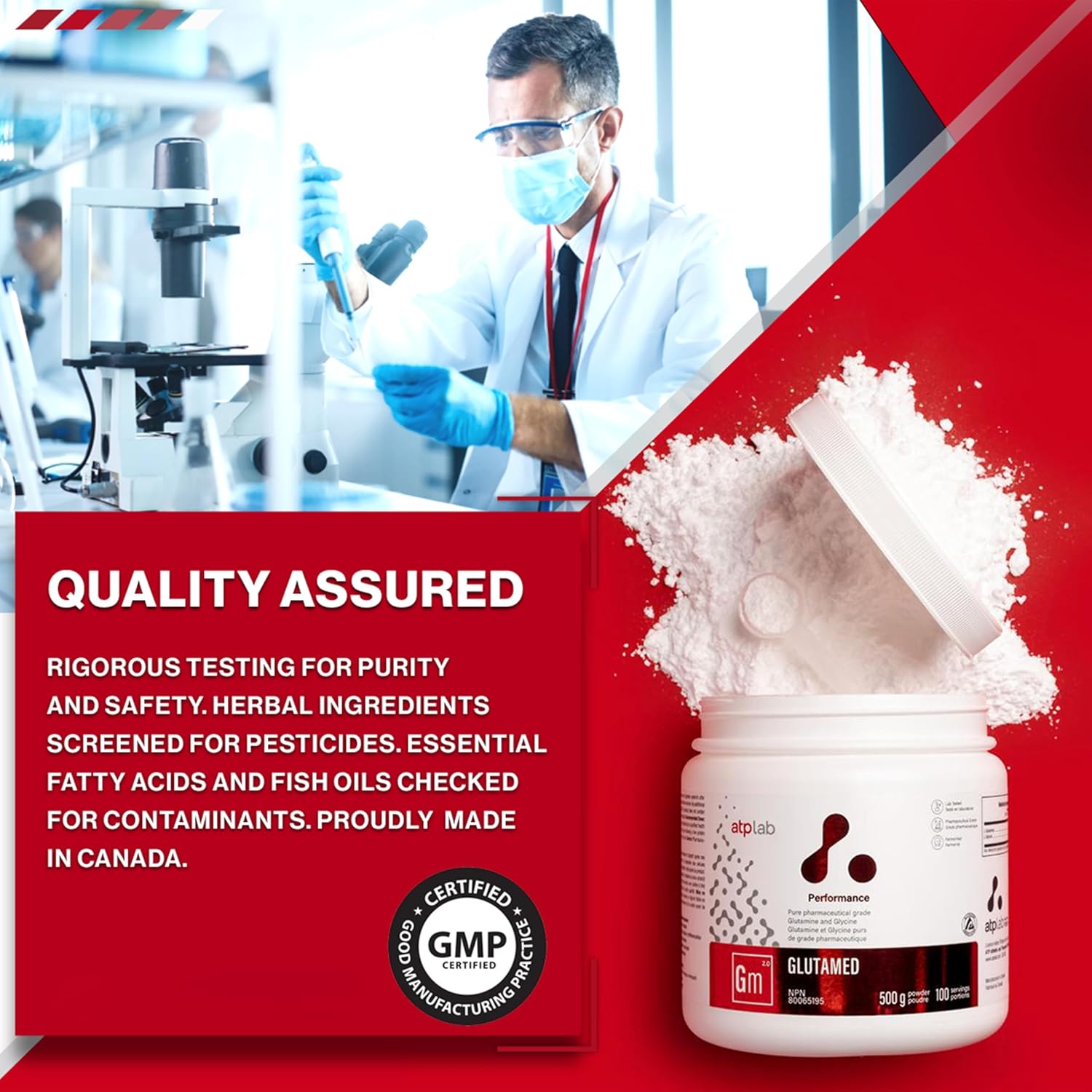 ATP LAB Glutamed 500g - High-Quality Pharmaceutical-Grade Glutamine and Glycine Blend