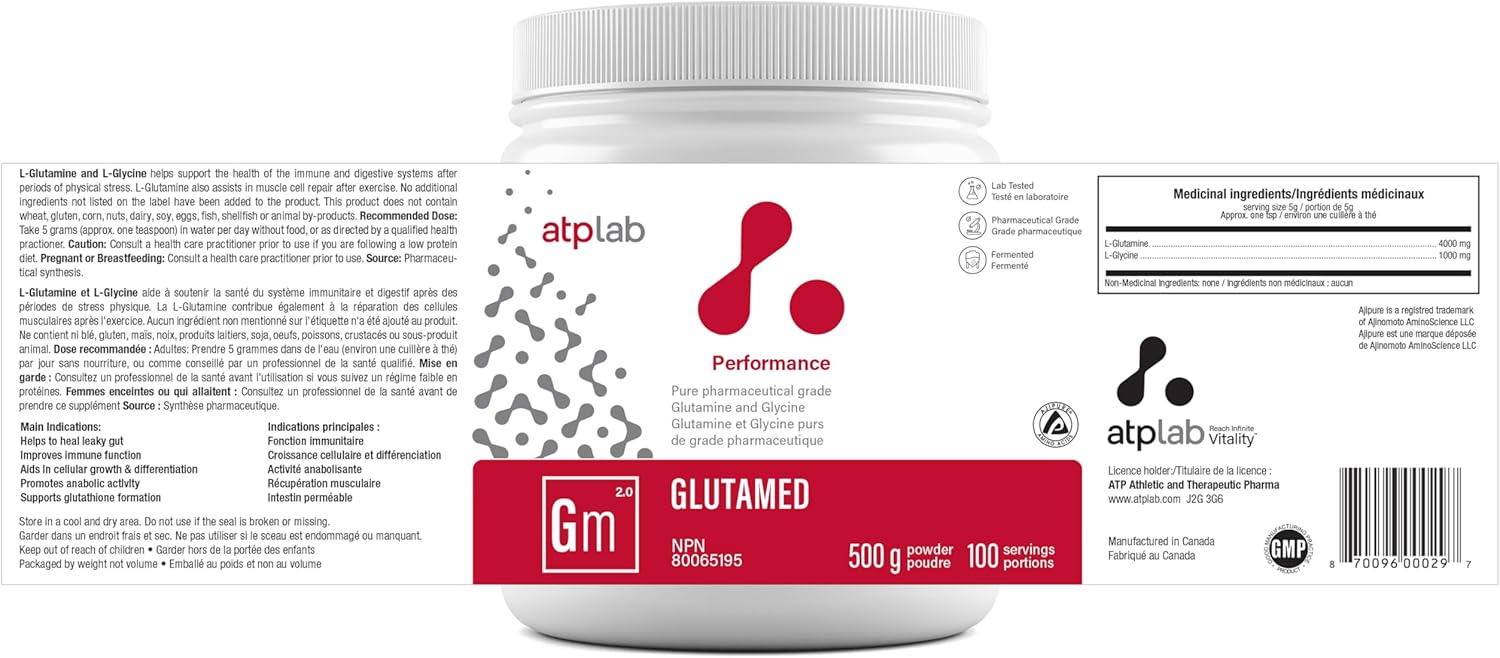 ATP LAB Glutamed 500g - High-Quality Pharmaceutical-Grade Glutamine and Glycine Blend