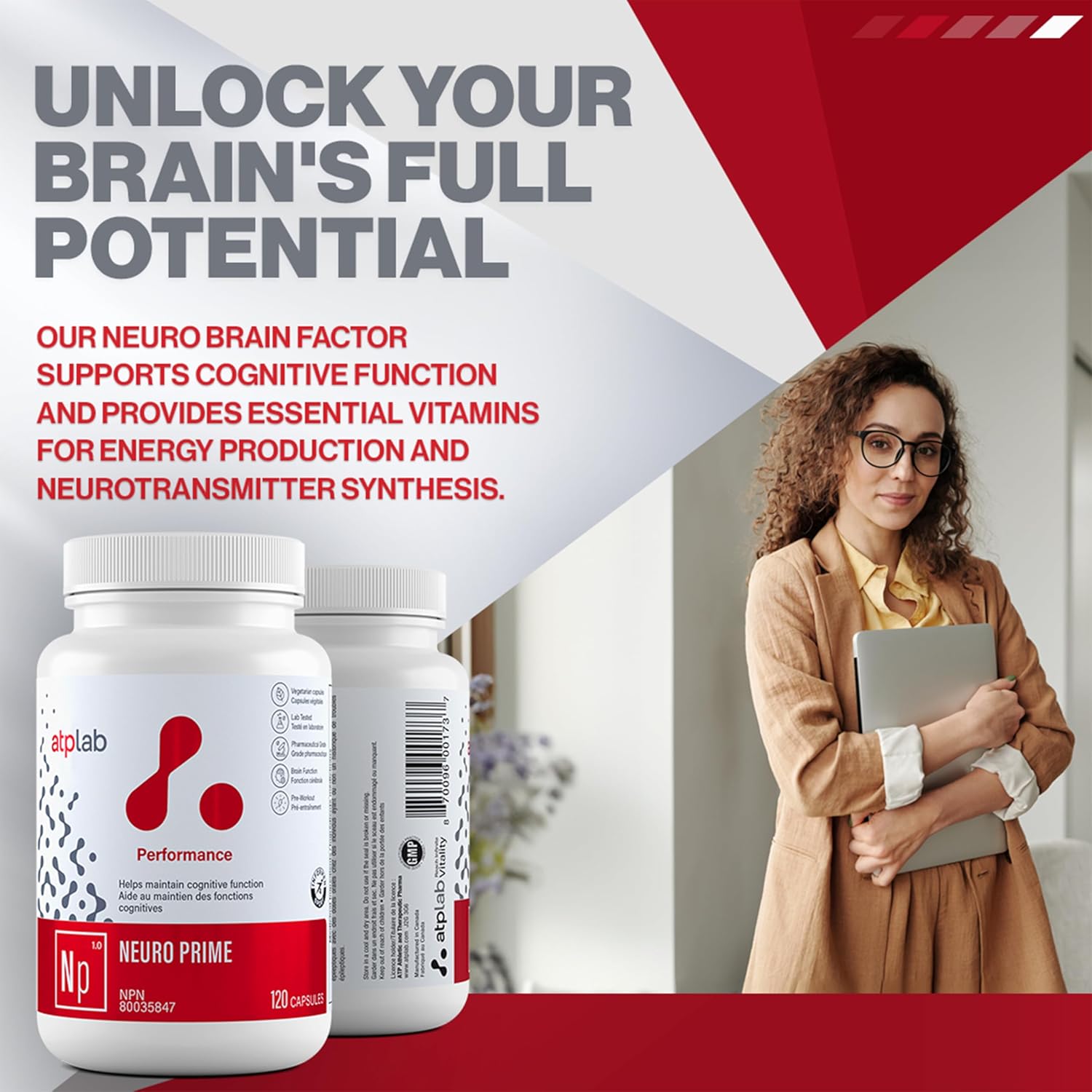 ATP LAB Neuro Prime Capsules - Brain & Memory Support - Cognitive & Focus Supplement for Mental Health & Fatigue - 120 Count