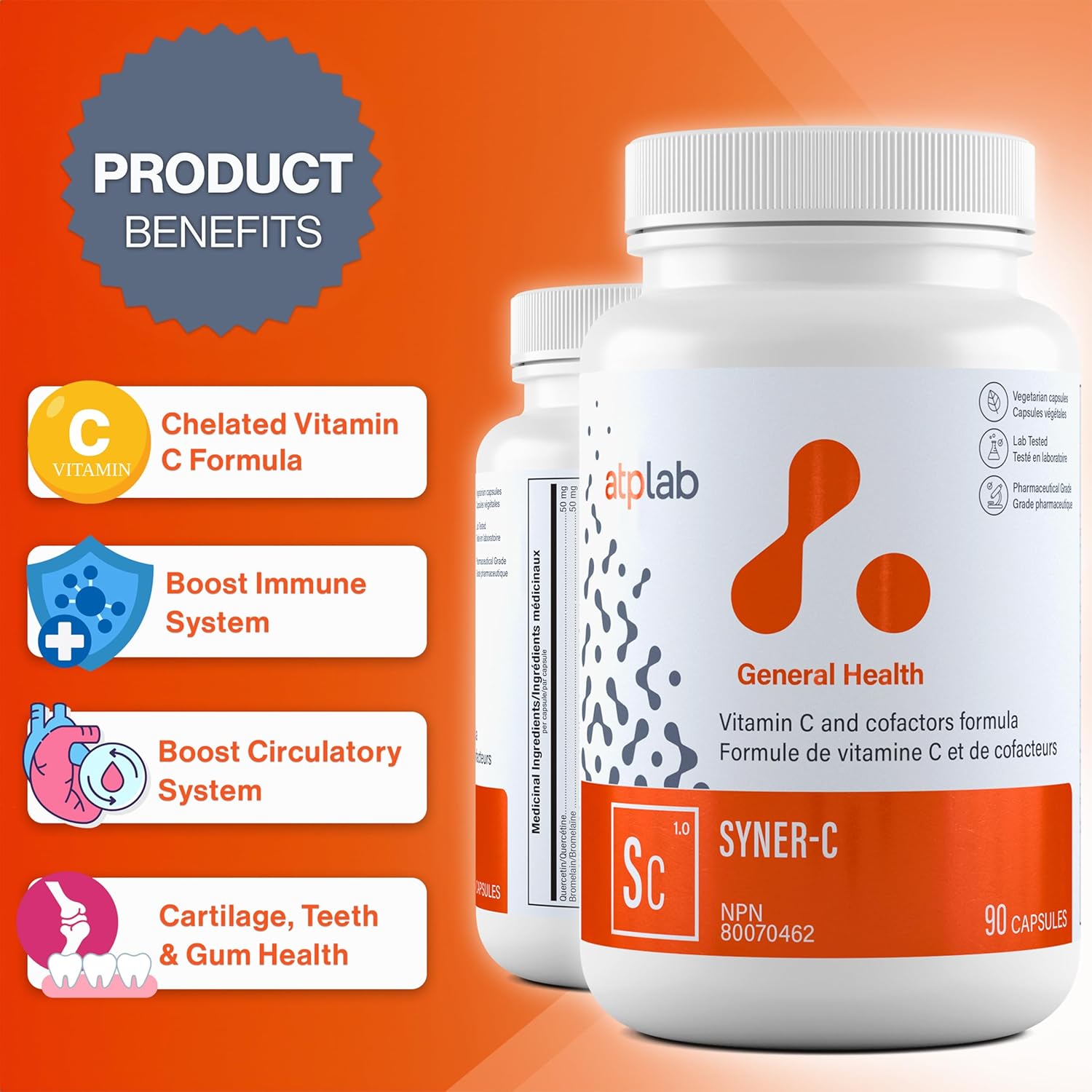 ATP LAB Syner-C 90 caps - Ultra-Potent Chelated Vitamin C Formula with Quercetin for Immunity Boost