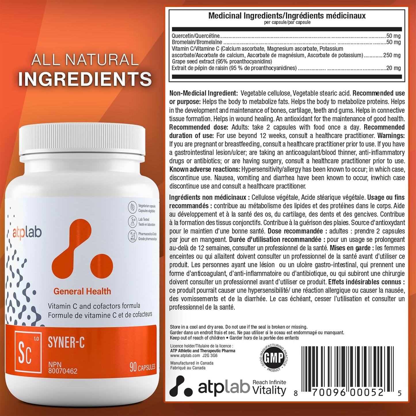 ATP LAB Syner-C 90 caps - Ultra-Potent Chelated Vitamin C Formula with Quercetin for Immunity Boost