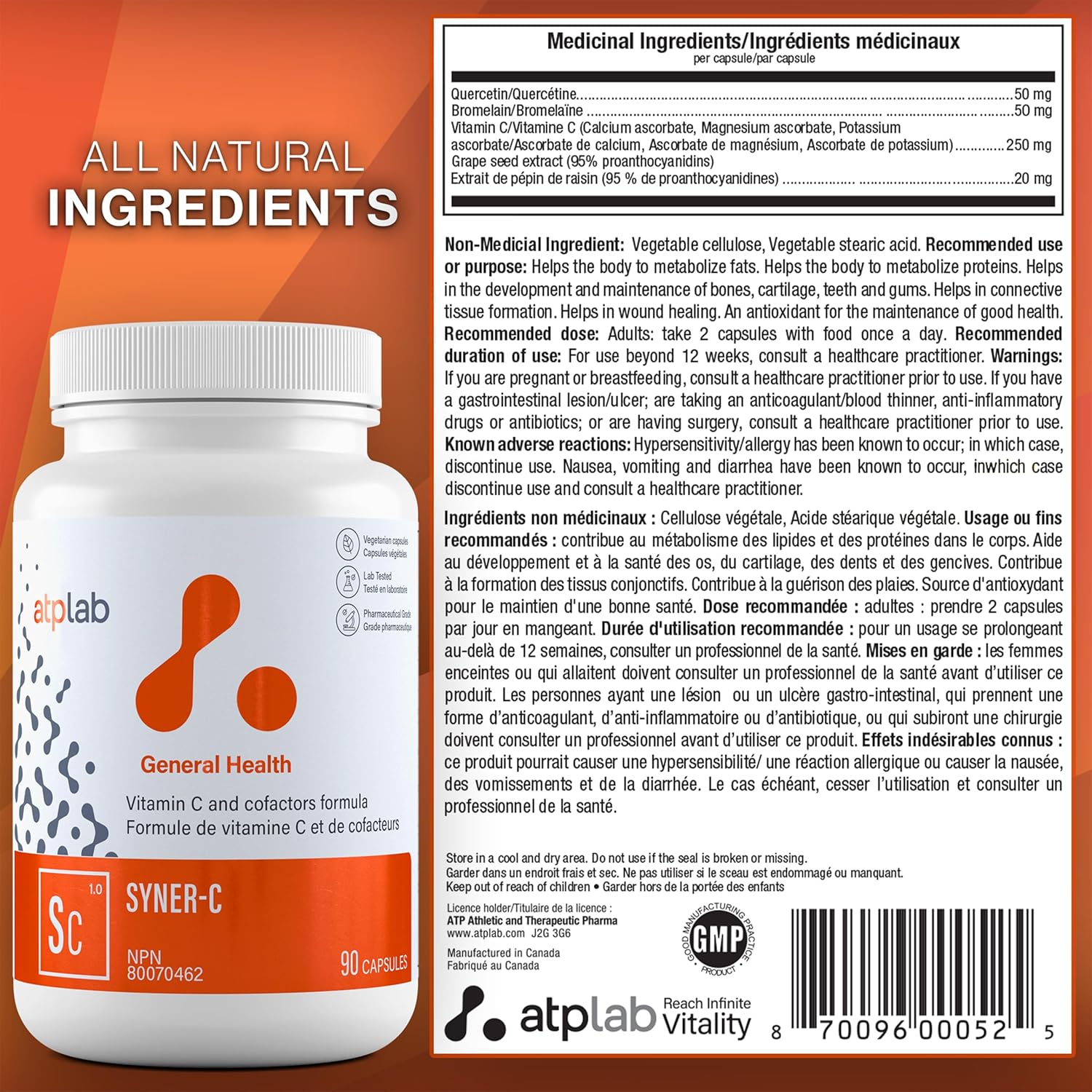 ATP LAB Syner-C 90 caps - Ultra-Potent Chelated Vitamin C Formula with Quercetin for Immunity Boost