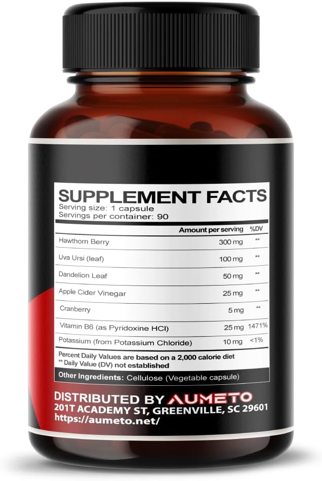 AUMETO 7-in-1 Ultra Heart and Kidney Health Support Supplement with Hawthorn Berry, Uva Ursi, Dandelion, and Cranberry