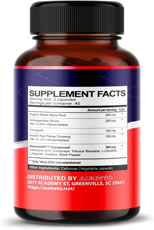 AUMETO Maca Root Supplement - 12-in-1 Formula with Ashwagandha & Panax Ginseng for Muscle Growth & Performance - USA Made (90 Count)