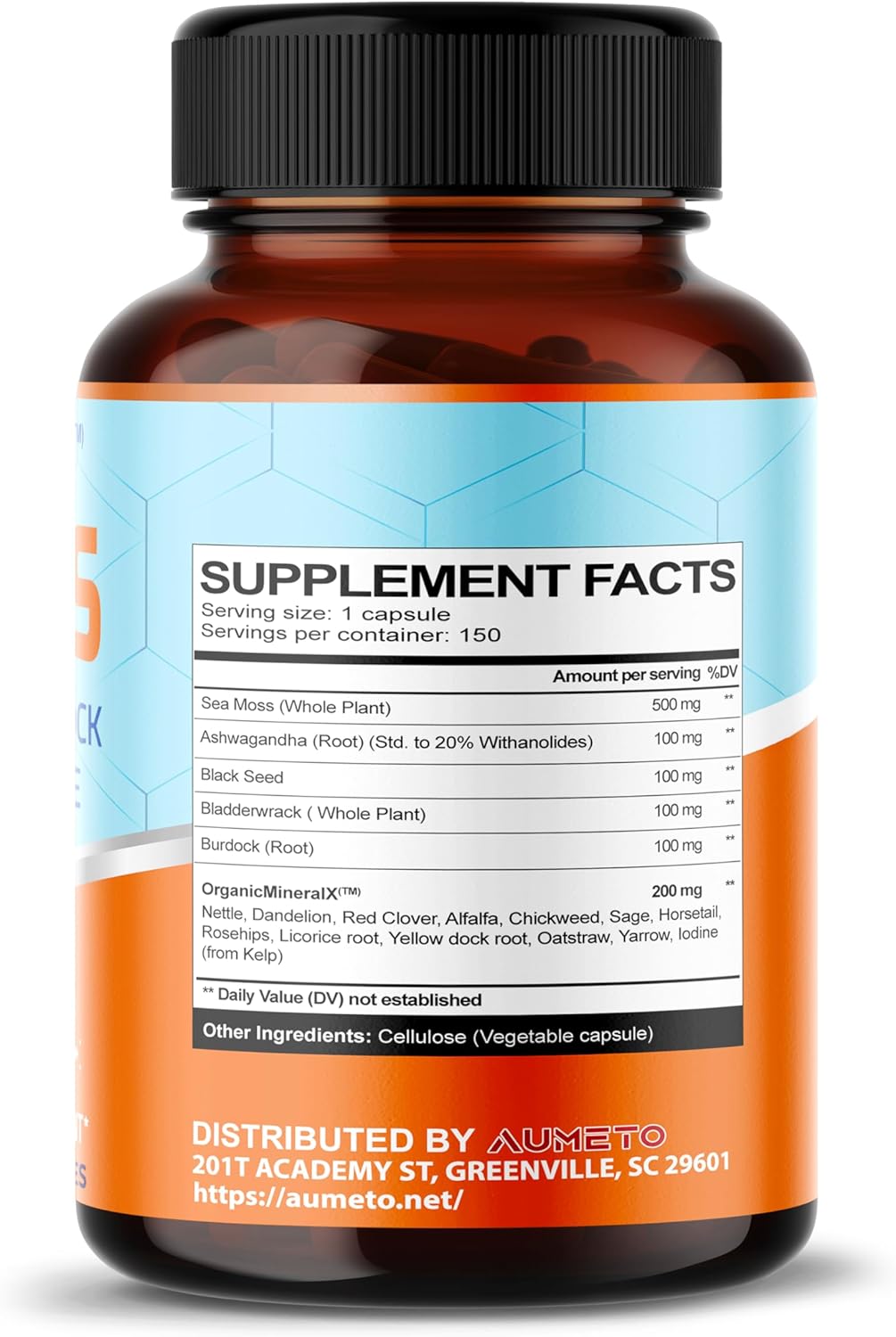 AUMETO Premium Sea Moss Supplement with Black Seed Oil, Ashwagandha, Bladderwrack, Nettle - Immunity Boosting, Mineral-Rich Formula - 150 Count - Made in USA