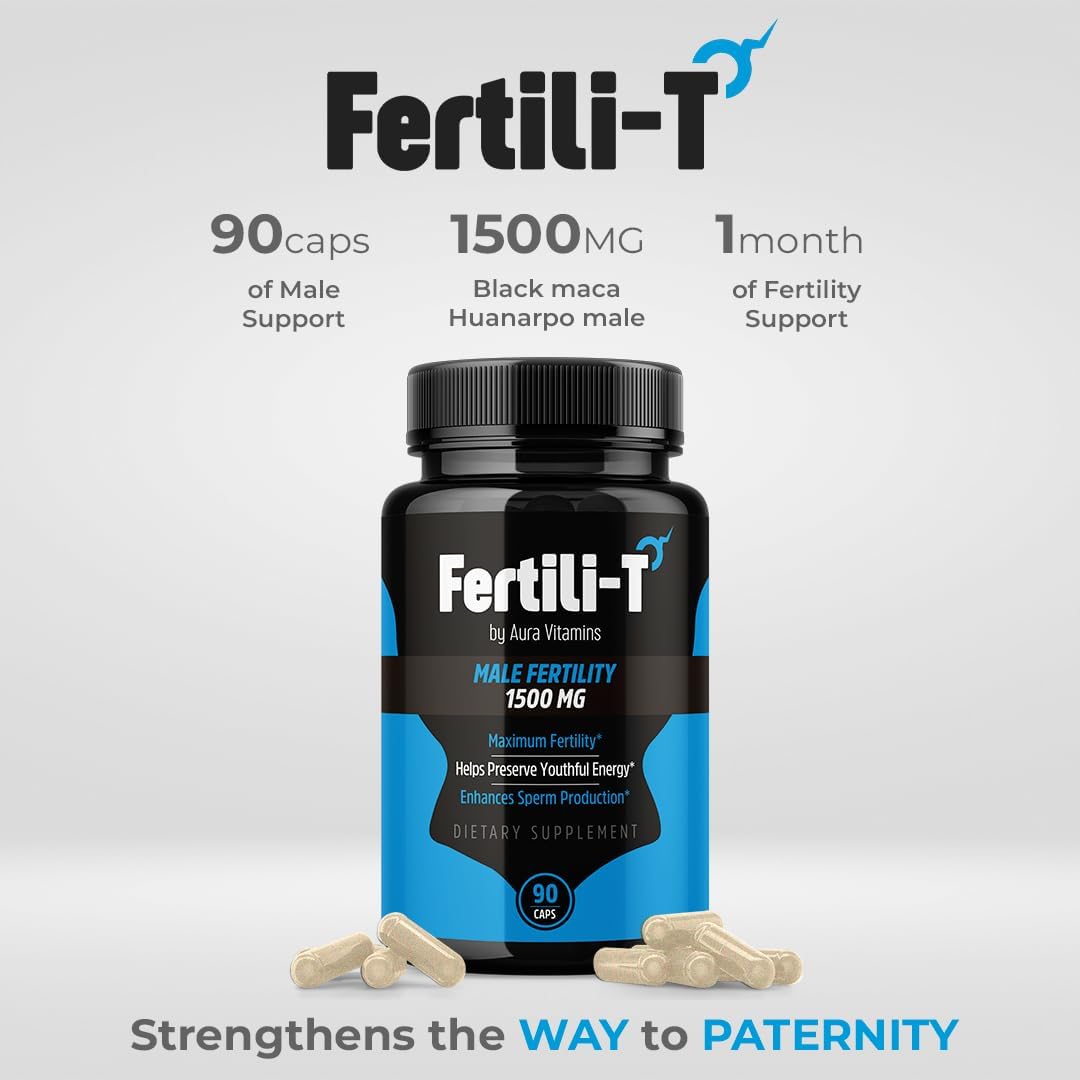 AURA VITAMINS Fertili-T Man Male Fertility Support Capsules - 1500 MG - 90 Count - Enhances Sperm Health, Energy & Wellness - Natural Fertility Optimization - Easy-to-Swallow Formula