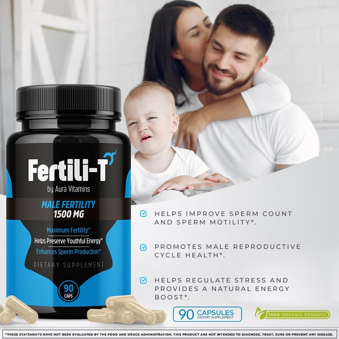 AURA VITAMINS Fertili-T Man Male Fertility Support Capsules - 1500 MG - 90 Count - Enhances Sperm Health, Energy & Wellness - Natural Fertility Optimization - Easy-to-Swallow Formula