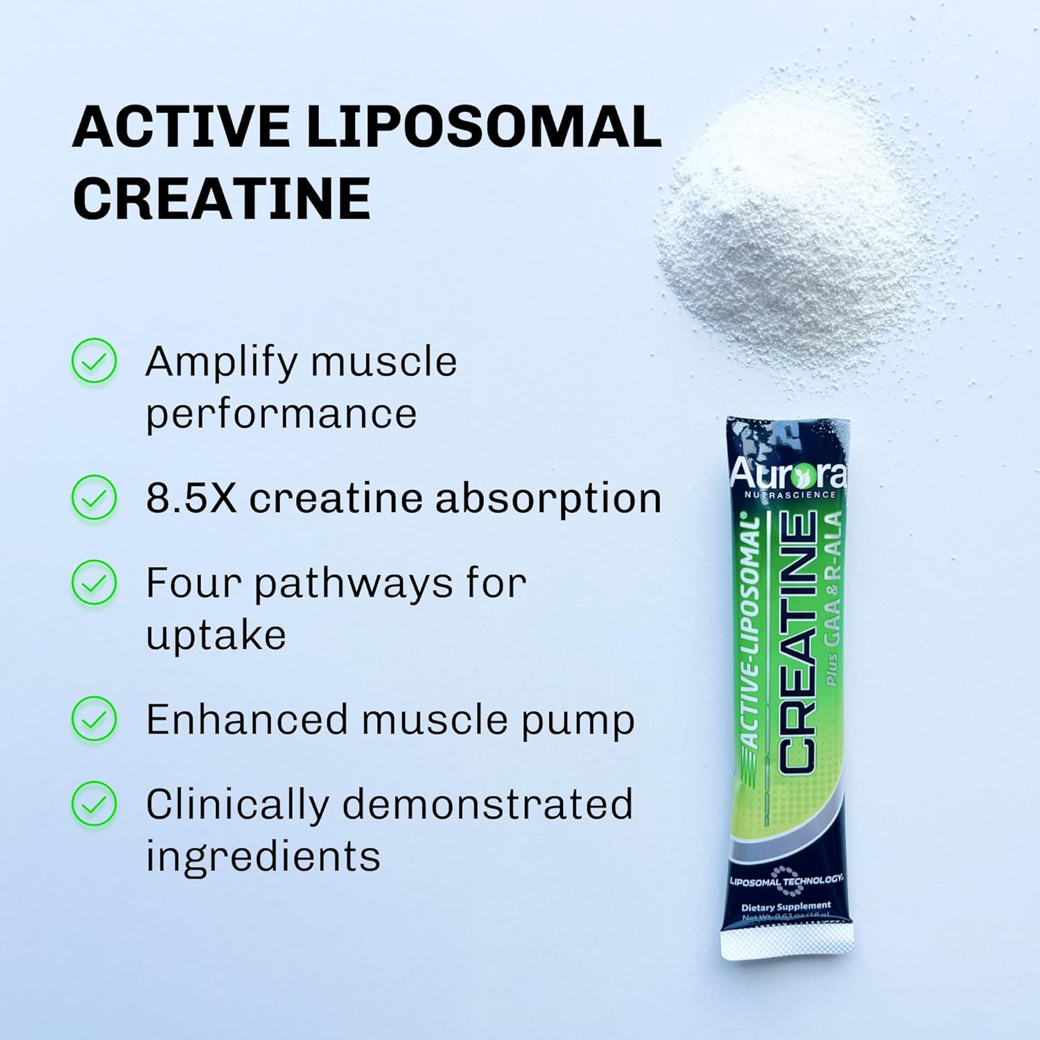 Aurora Nutrascience Active-Liposomal Creatine with GAA and R-ALA for Exercise Performance and Muscle Growth, 30 Packets - BoostGo Australia