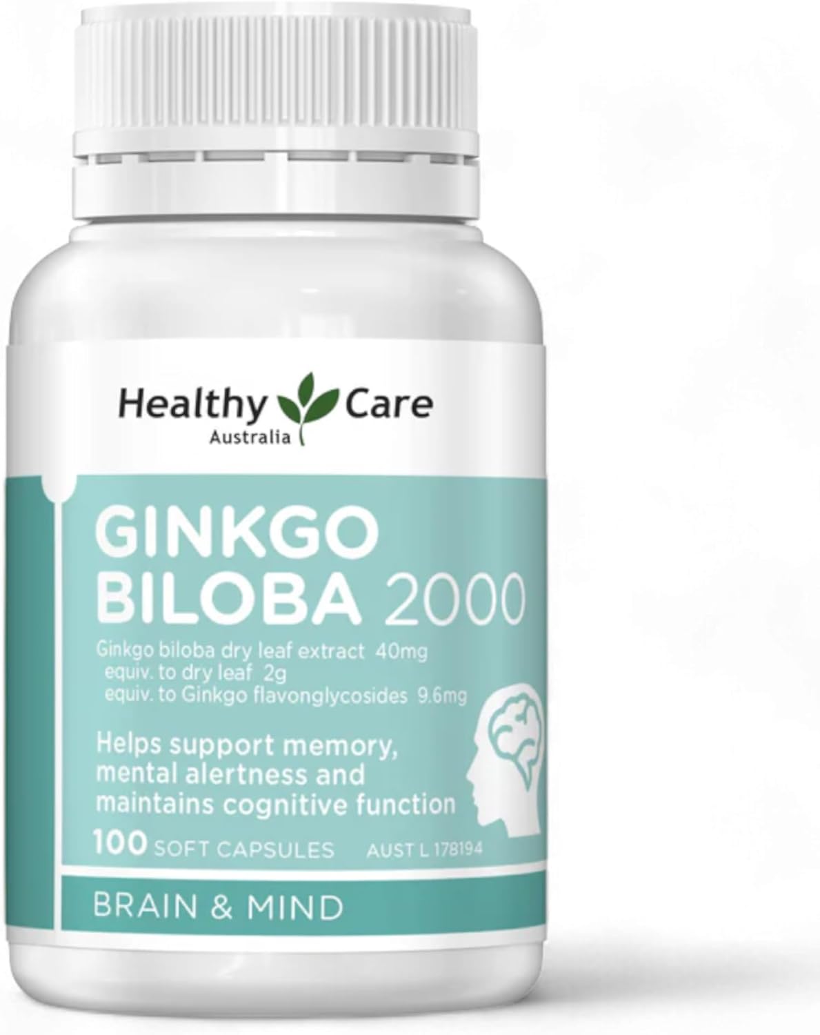 Australian Made Ginkgo Biloba Capsules - 2000mg, 100 Count - Natural Health Support