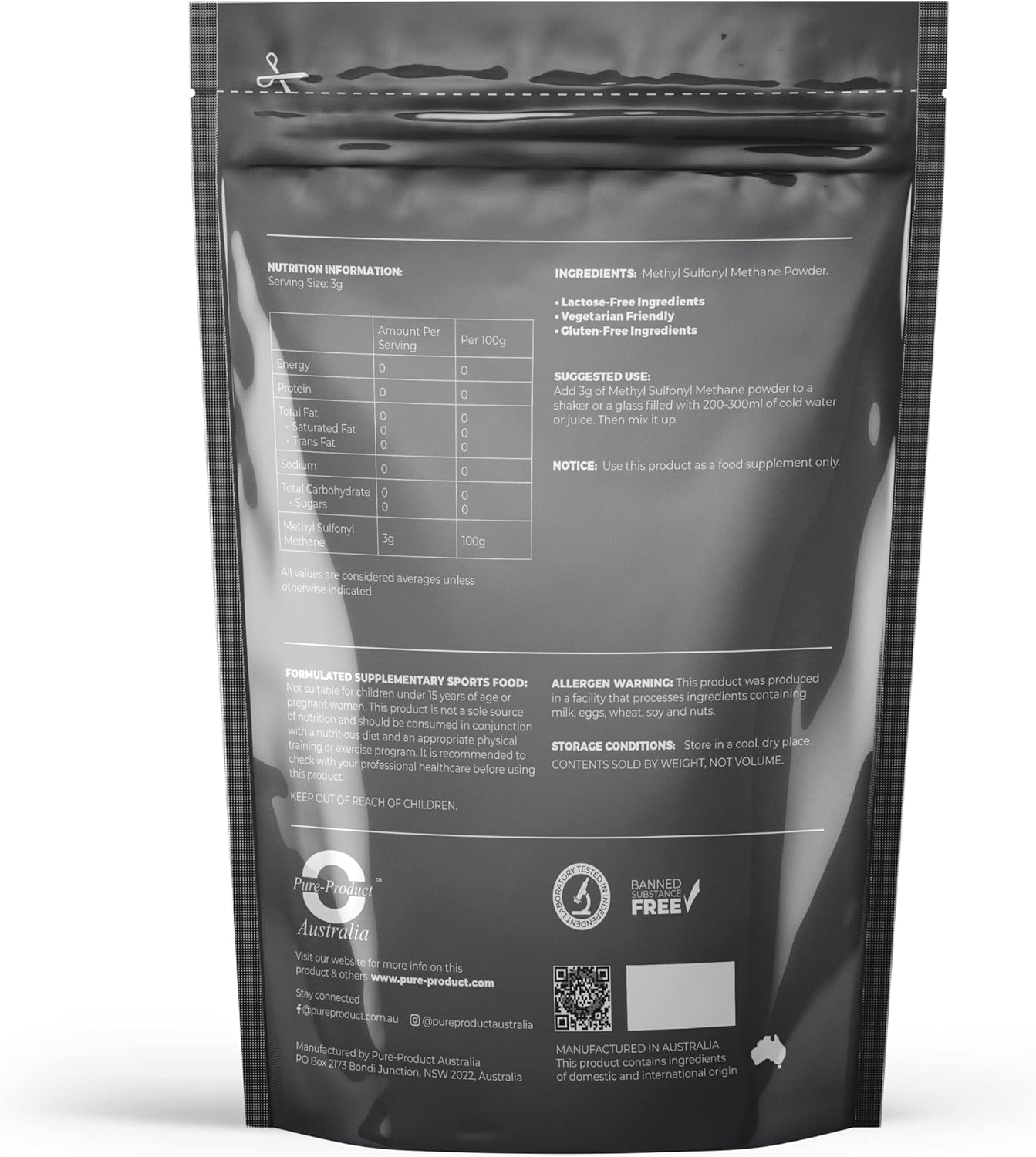 Australian Pure MSM Powder Supplement, 200g - High-Quality Methyl Sulfonyl Methane