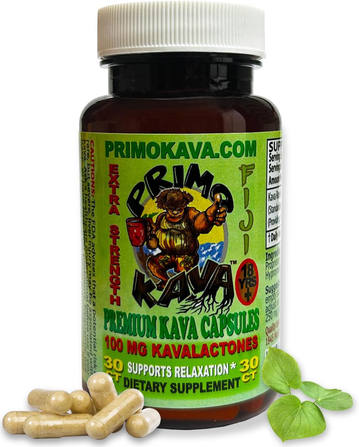 Authentic Fiji Kava Kava Capsules | Fast-Acting Extract with 100mg Kavalactones | Adaptogenic Experience | 30 Count