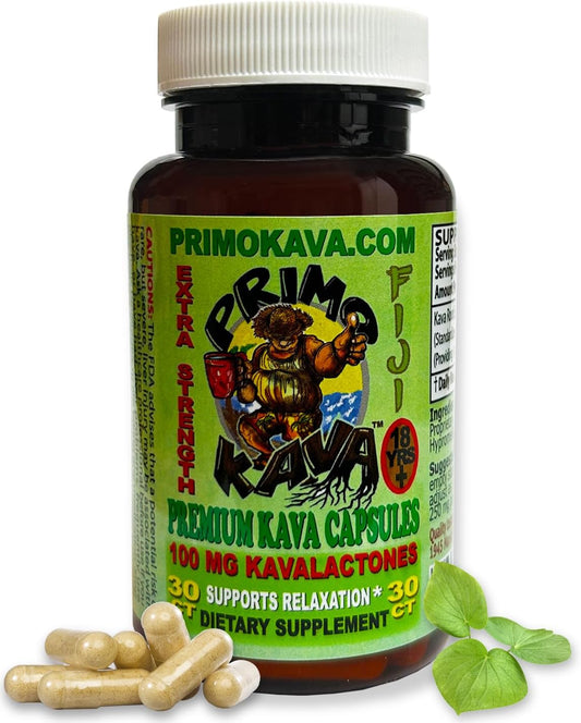 Authentic Fiji Kava Kava Capsules | Fast-Acting Extract with 100mg Kavalactones | Adaptogenic Experience | 30 Count