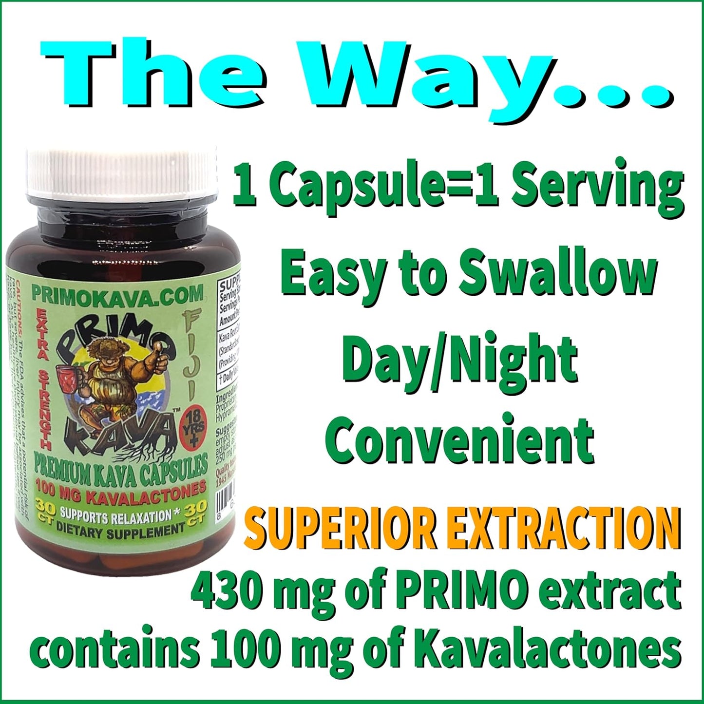 Authentic Fiji Kava Kava Capsules | Fast-Acting Extract with 100mg Kavalactones | Adaptogenic Experience | 30 Count