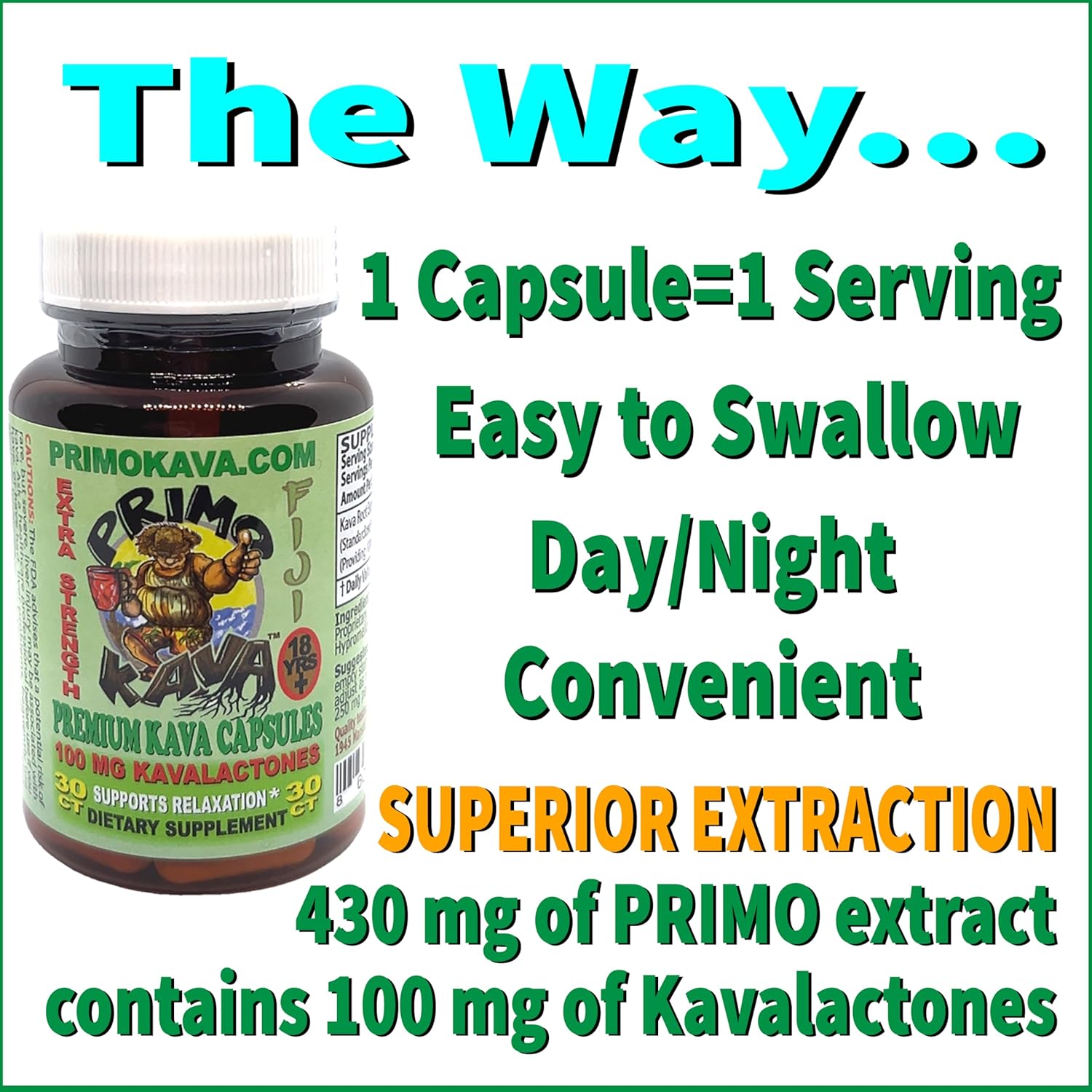 Authentic Fiji Kava Kava Capsules | Fast-Acting Extract with 100mg Kavalactones | Adaptogenic Experience | 30 Count